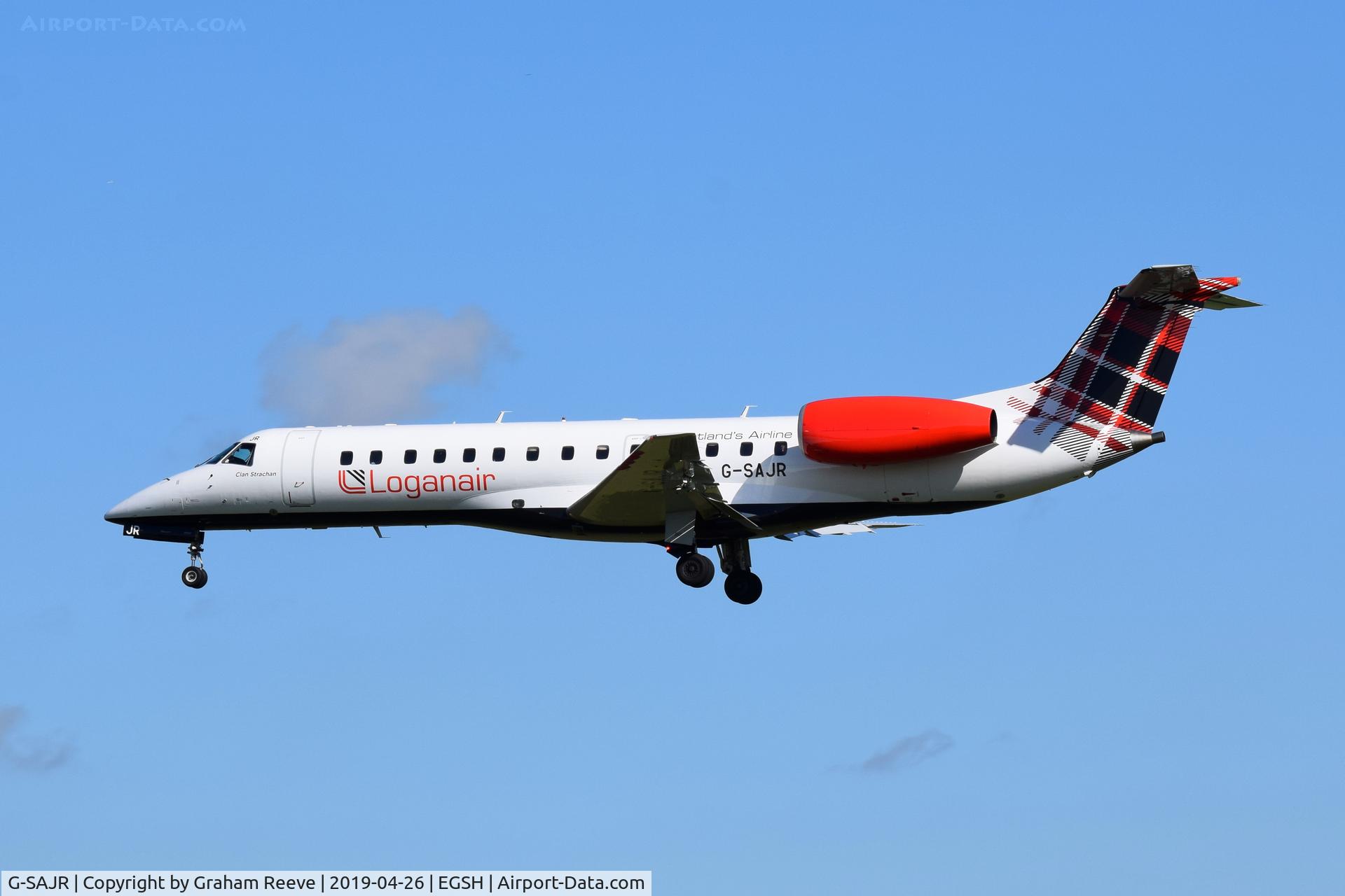 G-SAJR, 2001 Embraer ERJ-135ER (EMB-135ER) C/N 145431, Landing at Norwich.
