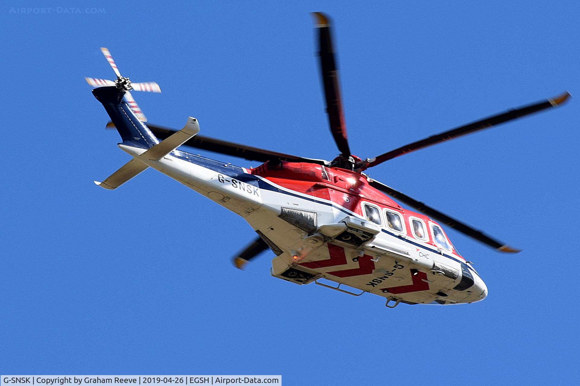G-SNSK, 2013 AgustaWestland AW-139 C/N 41354, Departing from Norwich.