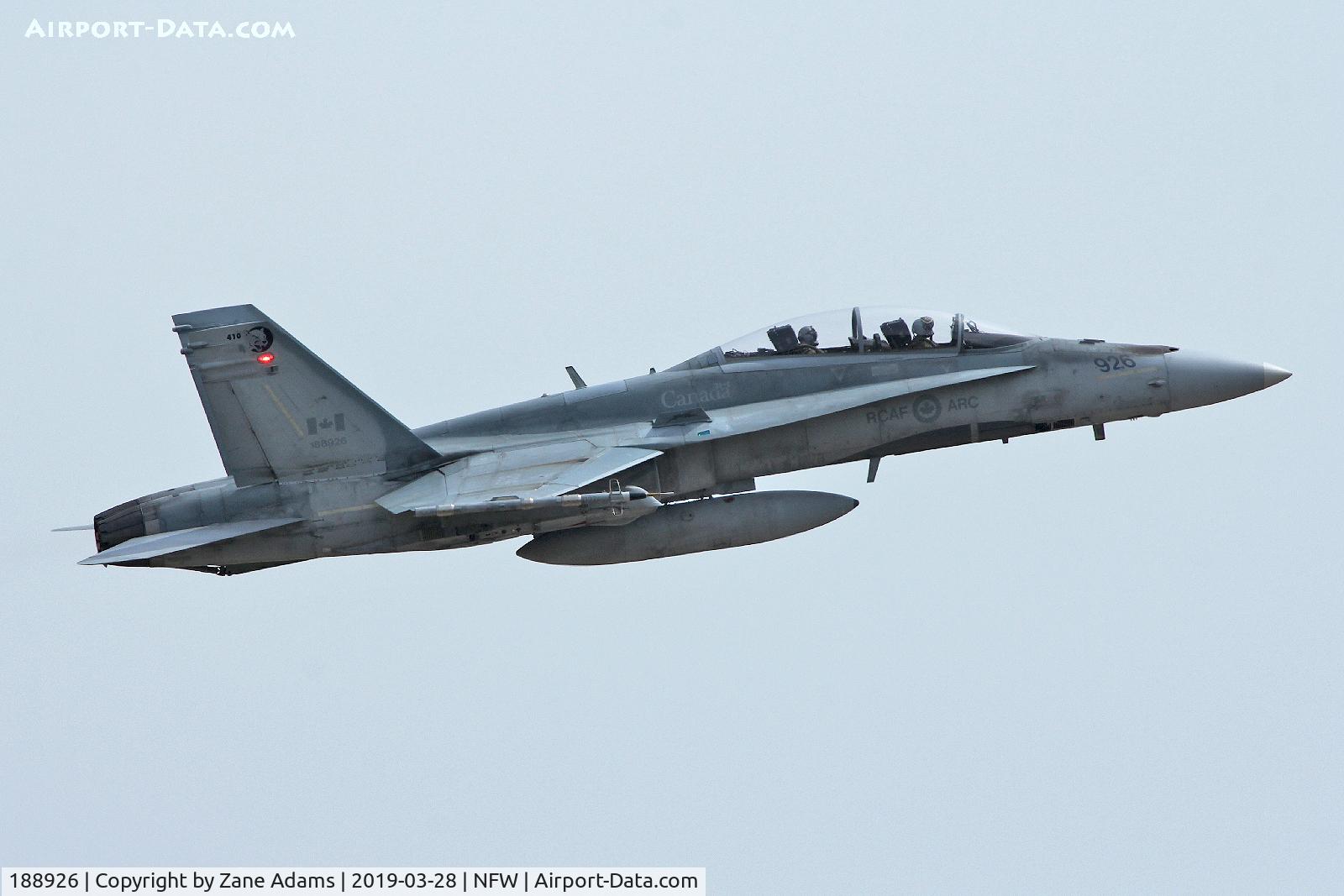 188926, 1988 McDonnell Douglas CF-188B Hornet C/N 0675/B097, Departing NAS Fort Worth