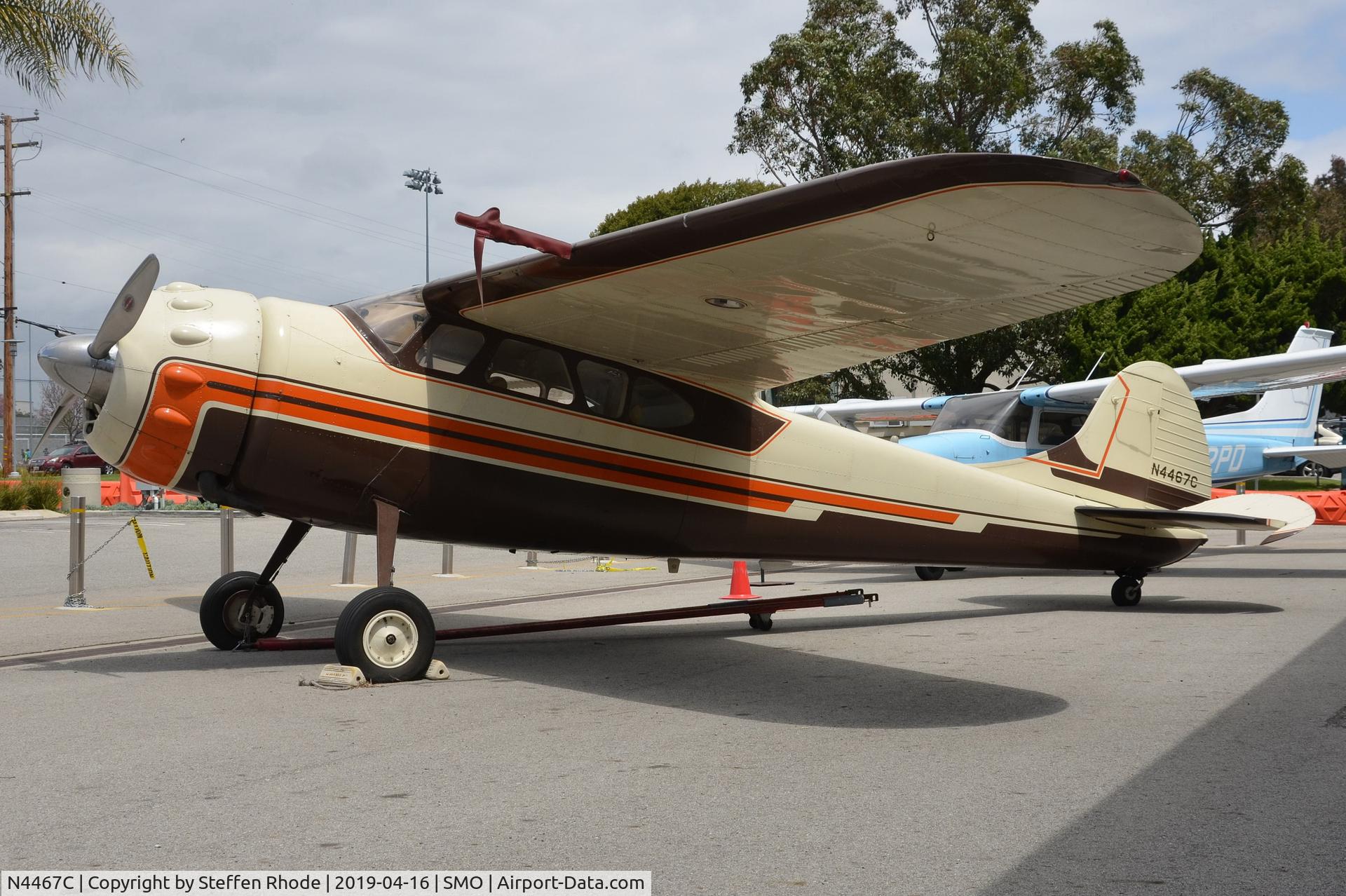 N4467C, 1953 Cessna 195 C/N 16052, preseved in front of the Museum of Flying at Santa Monica Airport