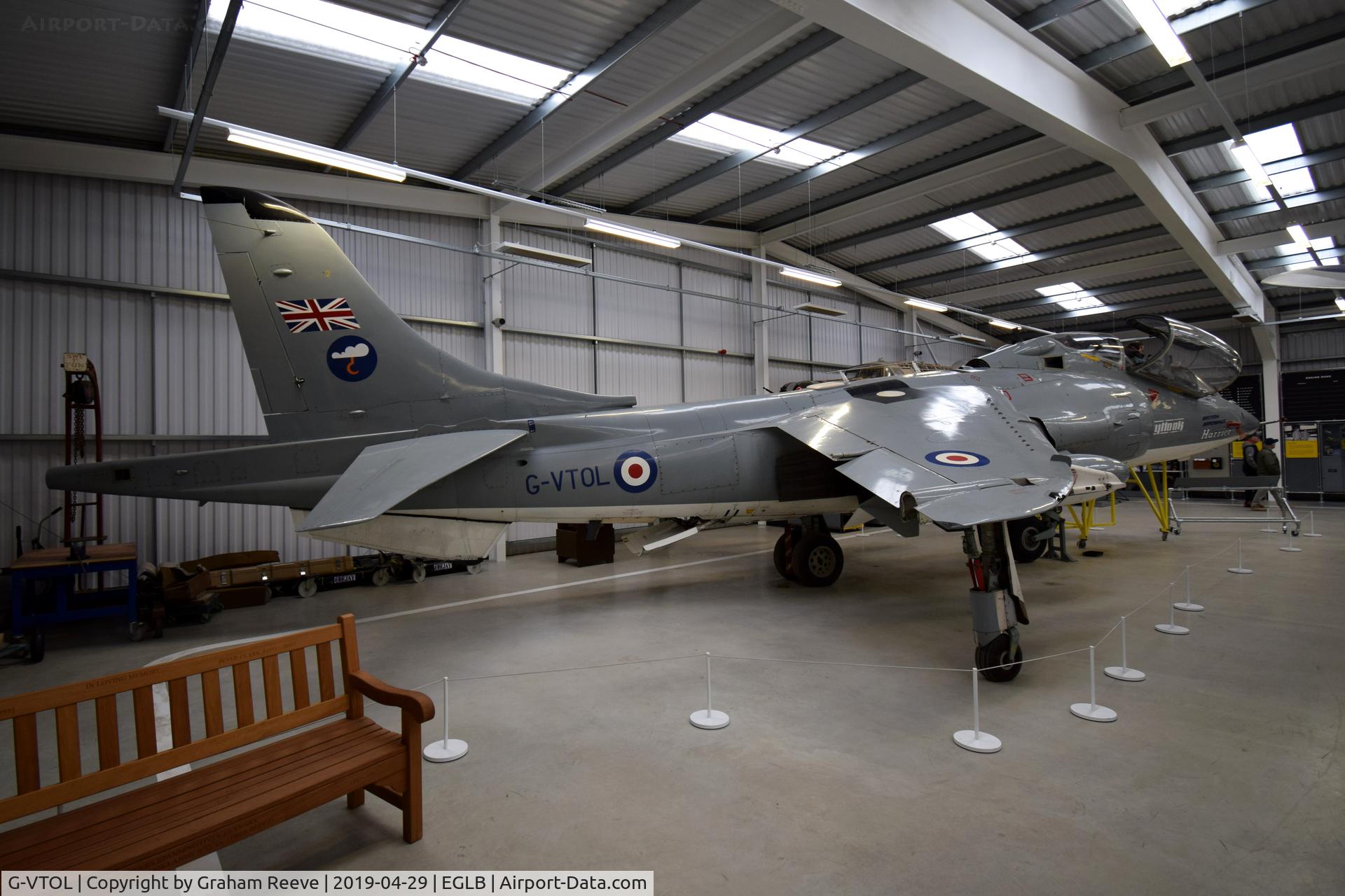 G-VTOL, 1970 Hawker Siddeley Harrier T.52 C/N B3-41H-735795, On display at the Brooklands Museum.