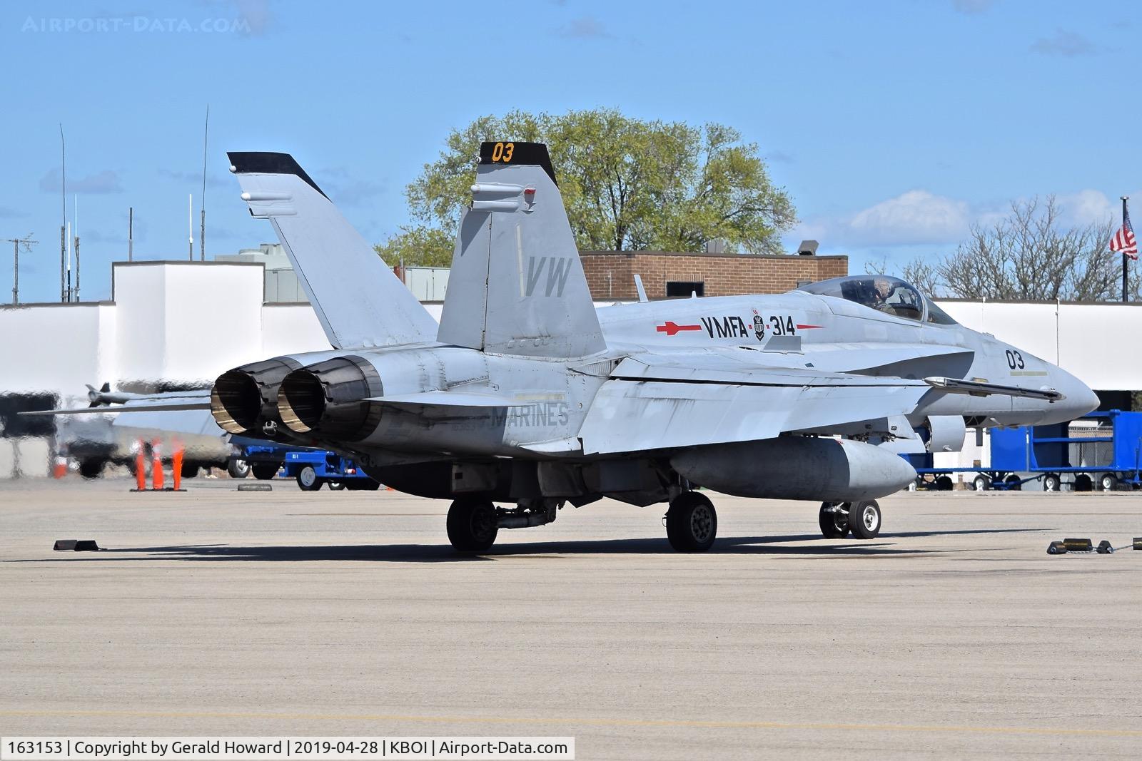 163153, McDonnell Douglas F/A-18A Hornet C/N 578/A485, Parked on the north GA ramp.  VMFA-314 