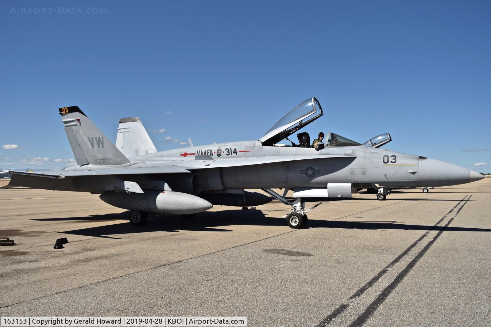163153, McDonnell Douglas F/A-18A Hornet C/N 578/A485, Parked on the north GA ramp.  VMFA-314 