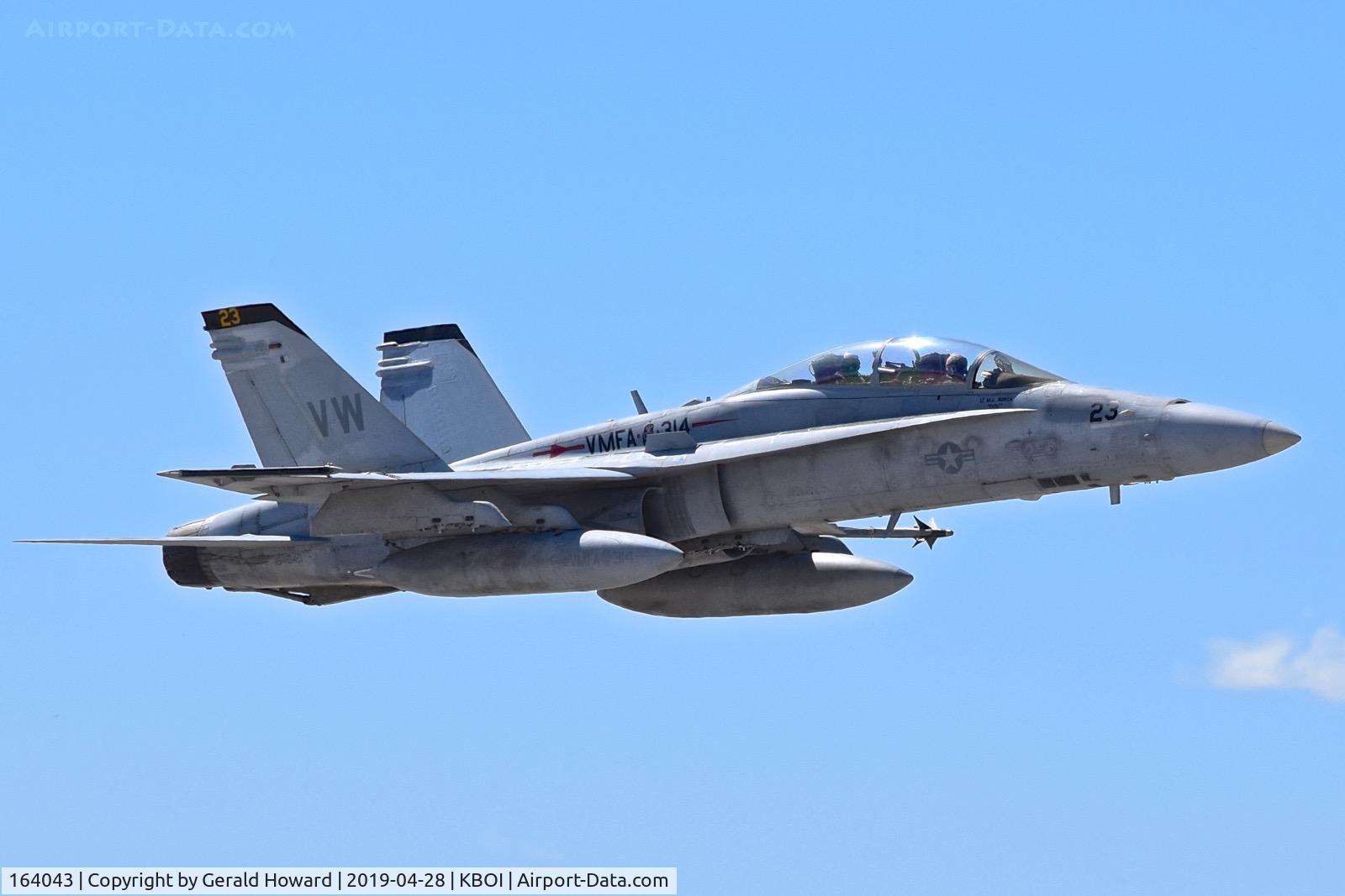 164043, 1990 McDonnell Douglas F/A-18D Hornet C/N 931/D052, VW-23 climb out from RWY 28R. VMFA-314 