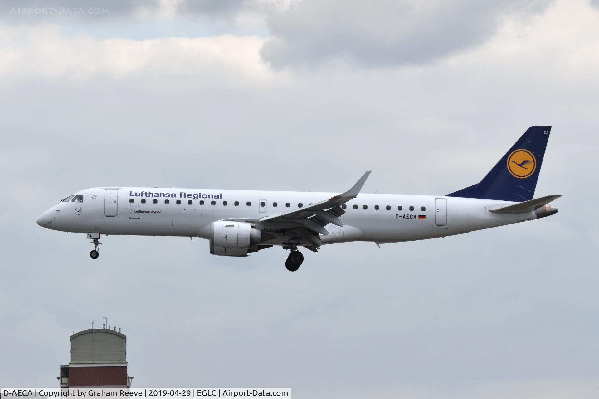 D-AECA, 2009 Embraer 190LR (ERJ-190-100LR) C/N 19000327, Landing at London City Airport.