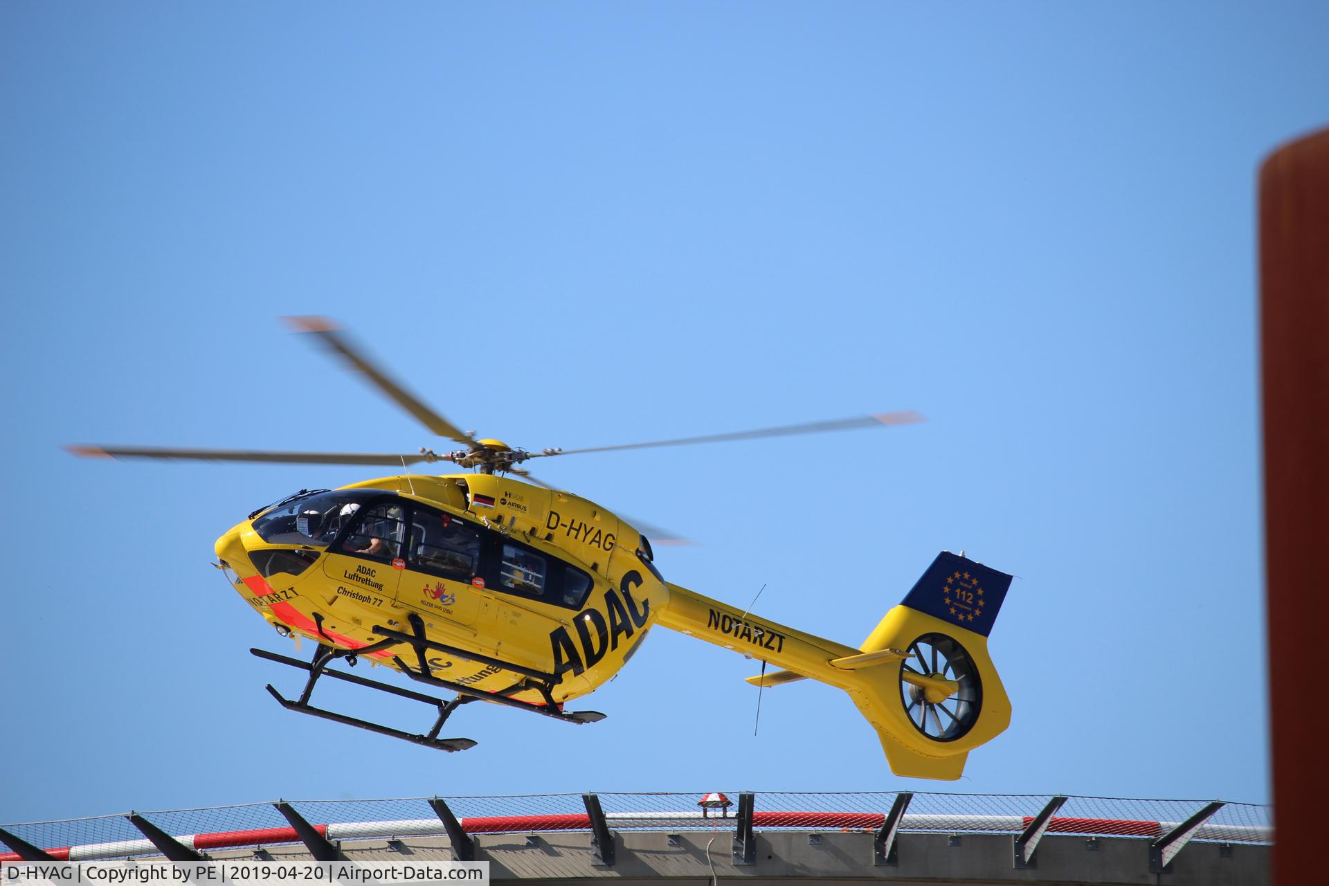 D-HYAG, 2015 Airbus Helicopters H-145 (BK-117D-2) C/N 20054, Takeoff at Uniklinik Mainz