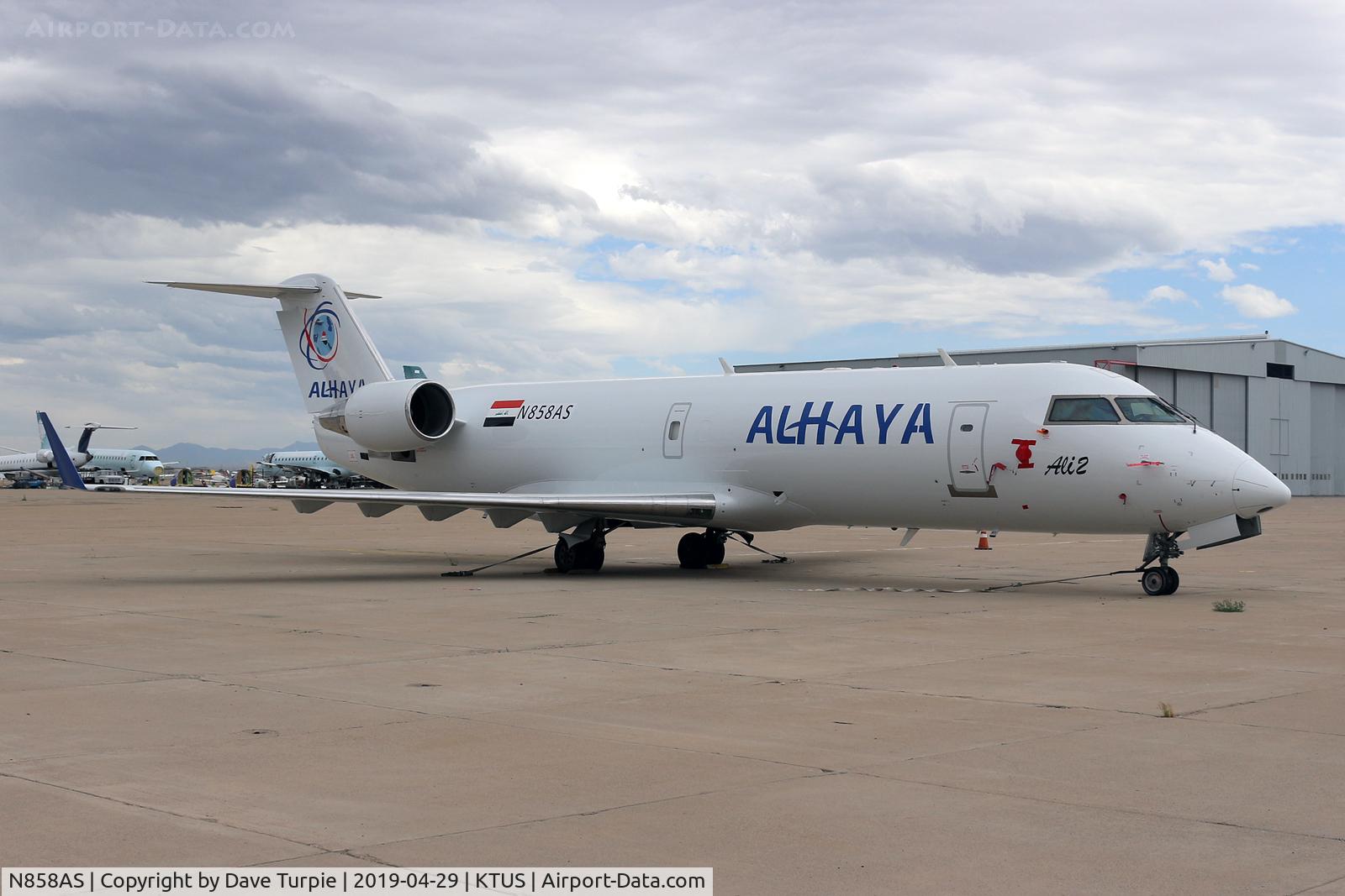 N858AS, 2000 Bombardier CRJ-200ER (CL-600-2B19) C/N 7417,  Al Haya Airlines is a Kurdistan-based cargo carrier that specializes in regional operations based out of Erbil International (EBL). Founded in 2018, it may have already failed. If not, this aircraft will likely be registered as YI-BAR.