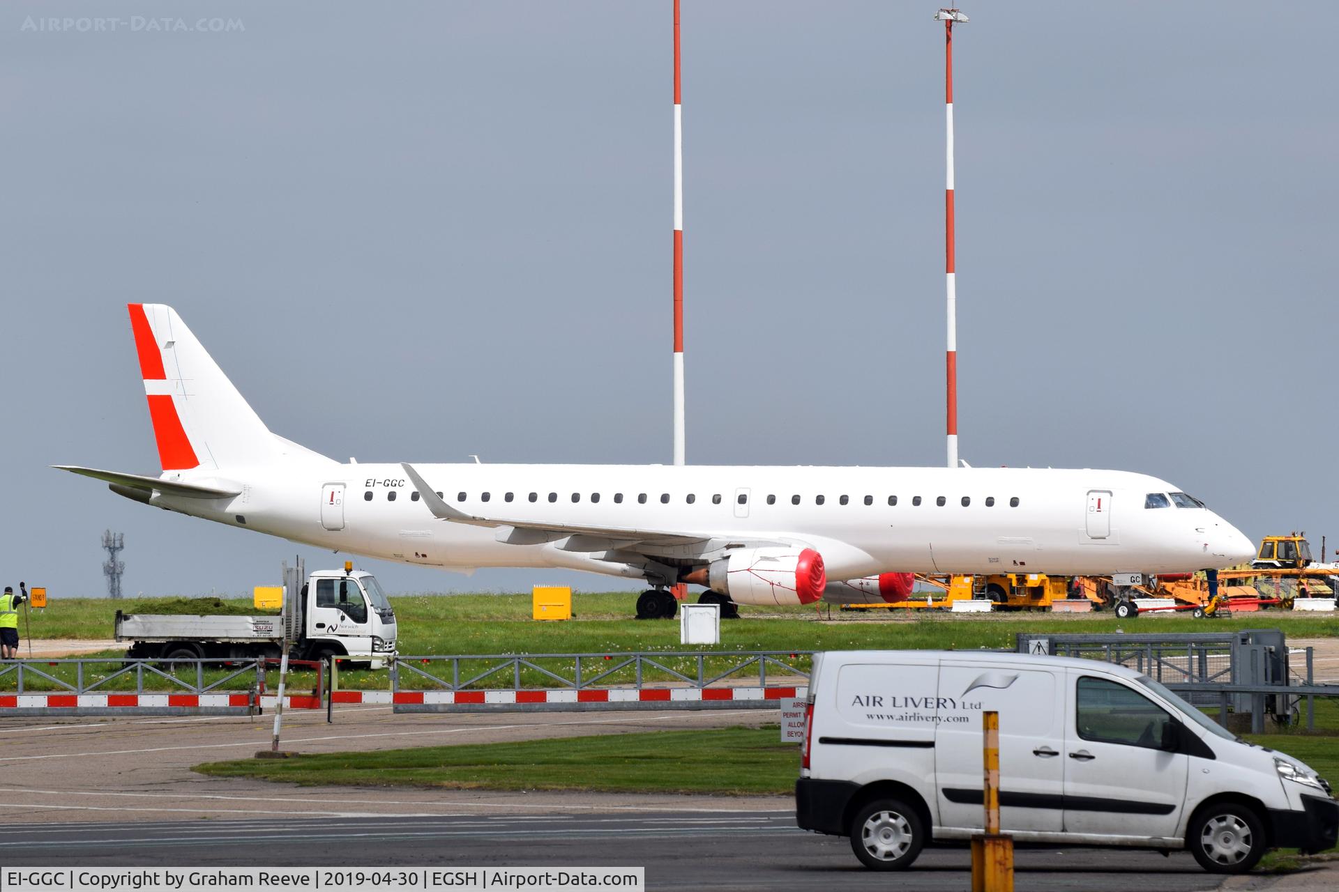 EI-GGC, 2008 Embraer 195LR (ERJ-190-200LR) C/N 19000213, Parked at Norwich.
