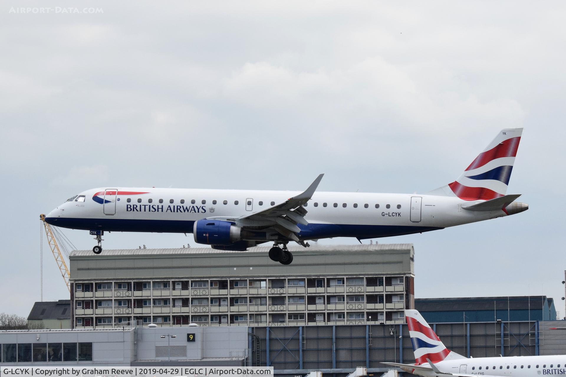 G-LCYK, 2010 Embraer 190SR (ERJ-190-100SR) C/N 19000343, Landing at London City Airport.