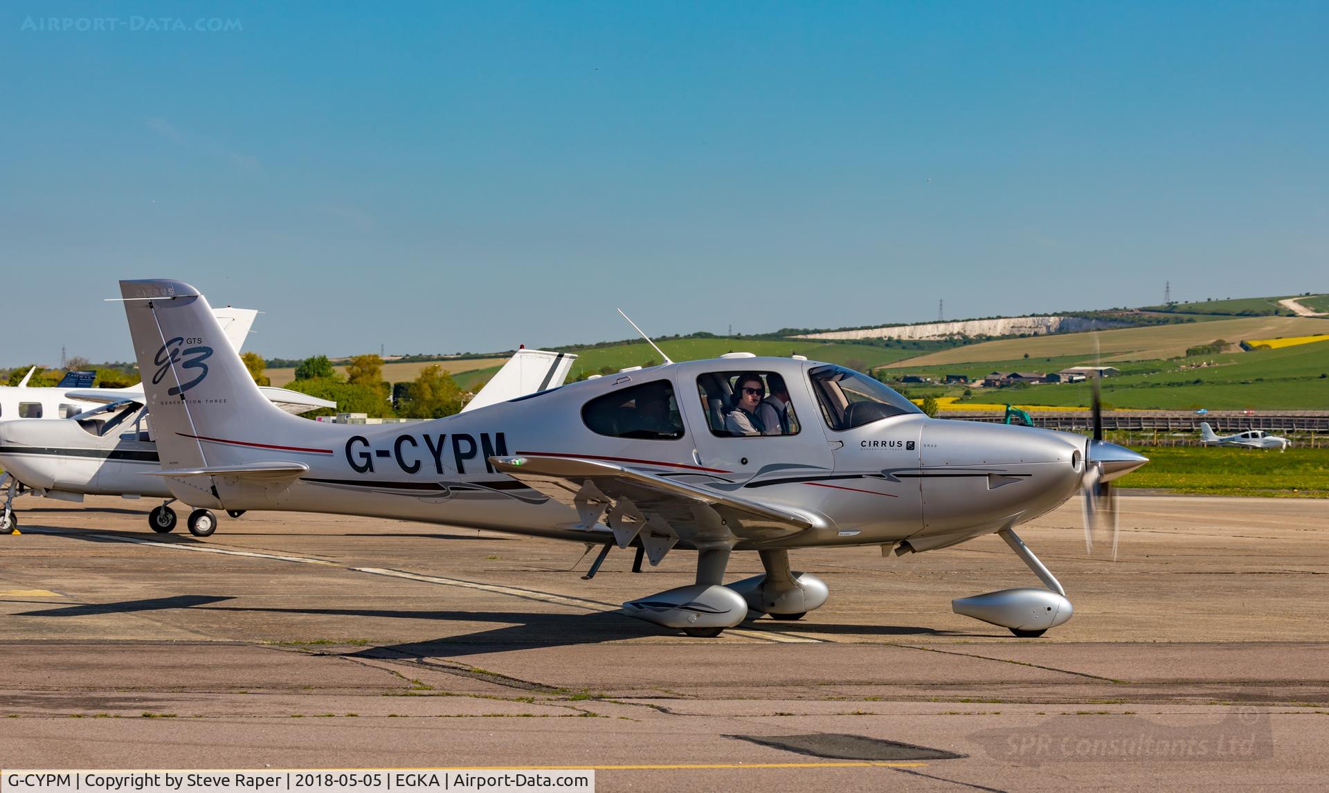 G-CYPM, 2008 Cirrus SR22 G3 GTS C/N 3185, Taxying out at Shoreham Airport