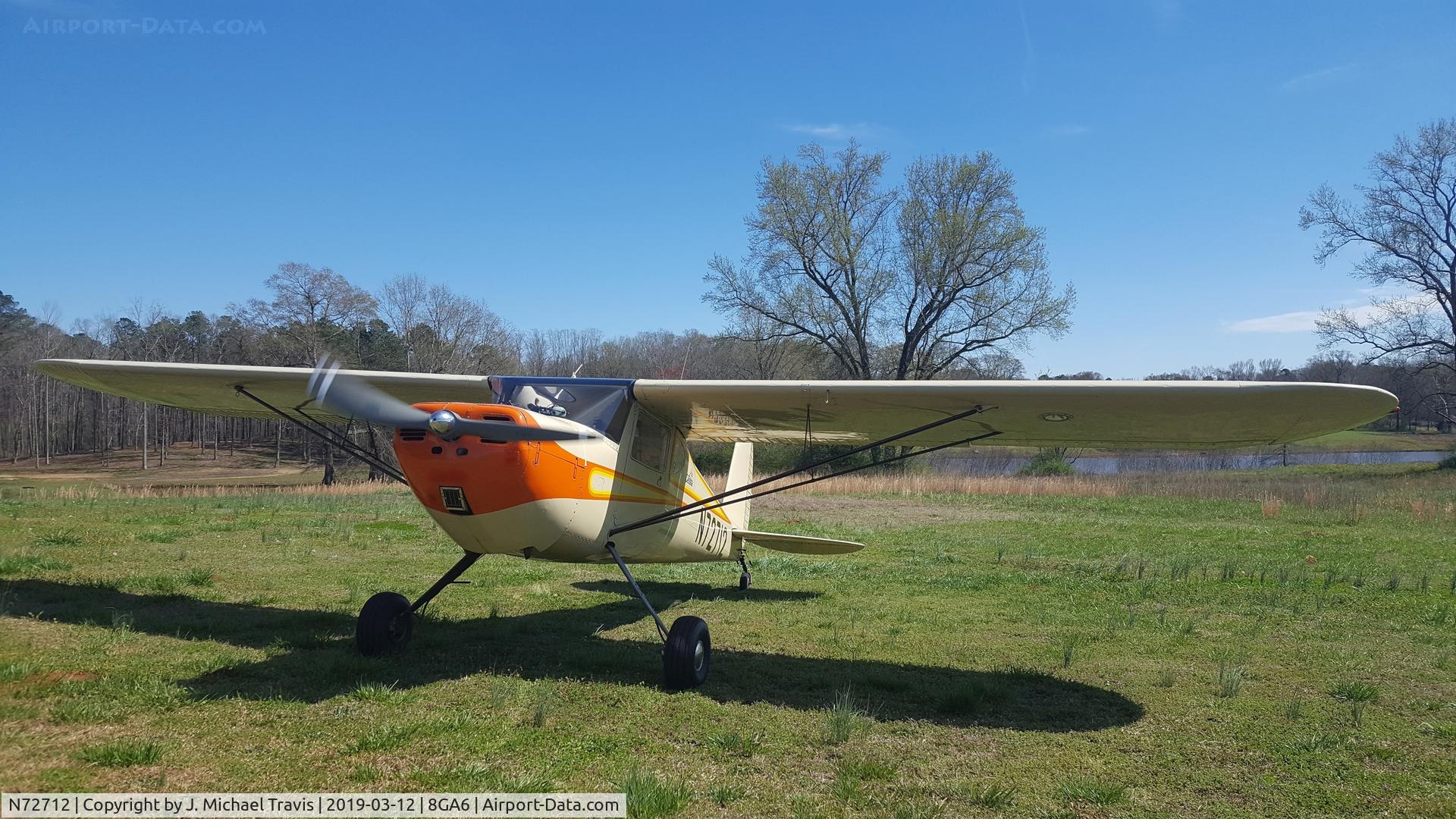 N72712, 1946 Cessna 140 C/N 9891, N72712 warming up for an early spring flight.