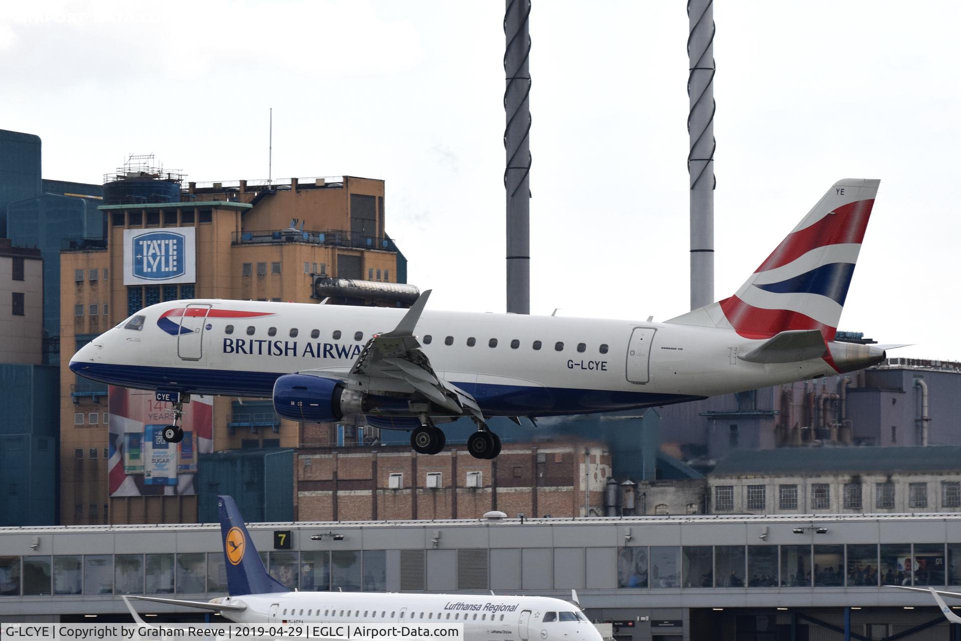 G-LCYE, 2009 Embraer ERJ-170-100STD C/N 17000296, Landing at London City Airport.