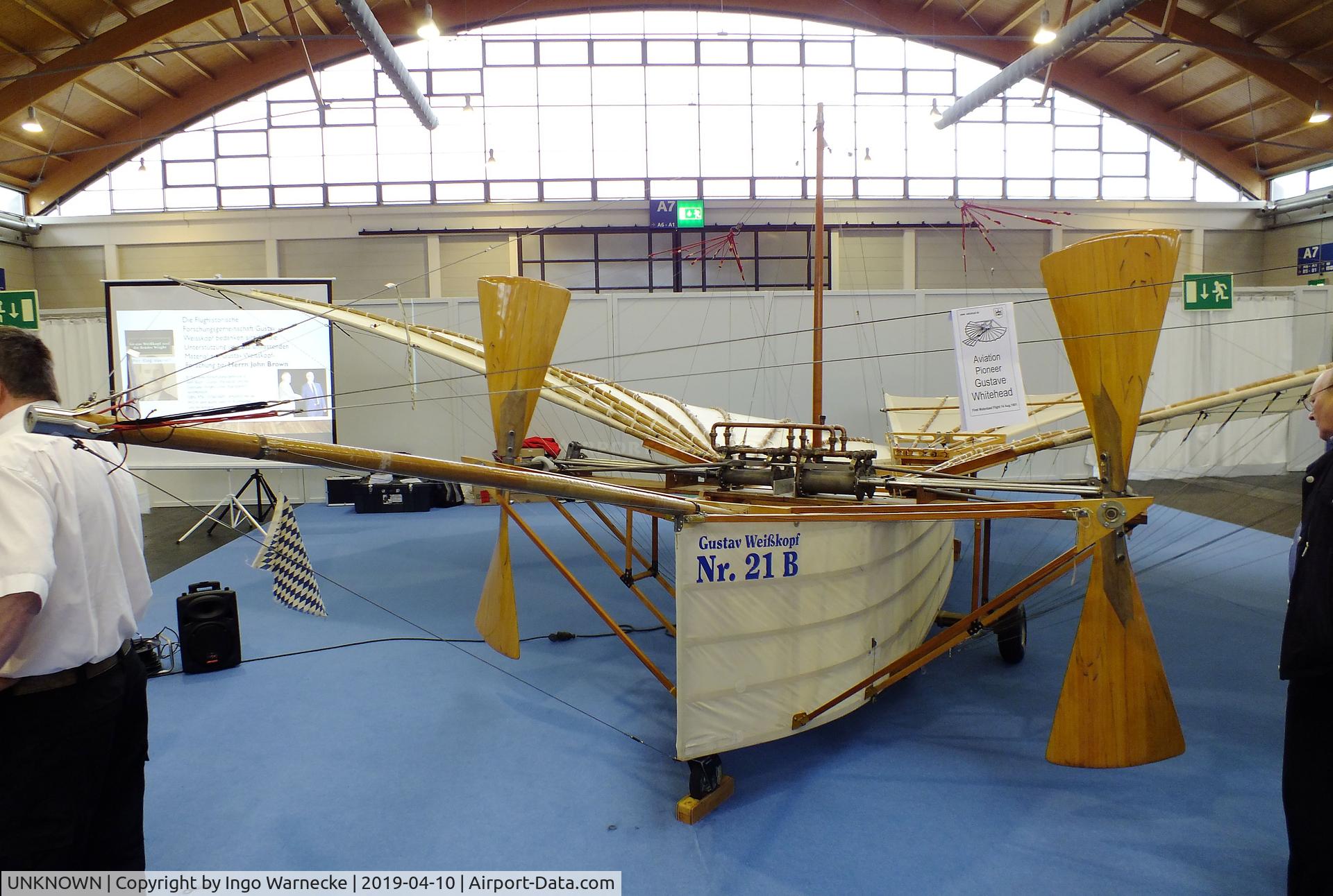 UNKNOWN, 1997 Bruder, Fritz Gustav Weißkopf replica 1901 C/N 01, Gustav Weißkopf 1901 replica No 21B (Fritz Bruder) - actually flown in 1997 for 3000 feet at 16 feet above ground -  at the AERO 2019, Friedrichshafen