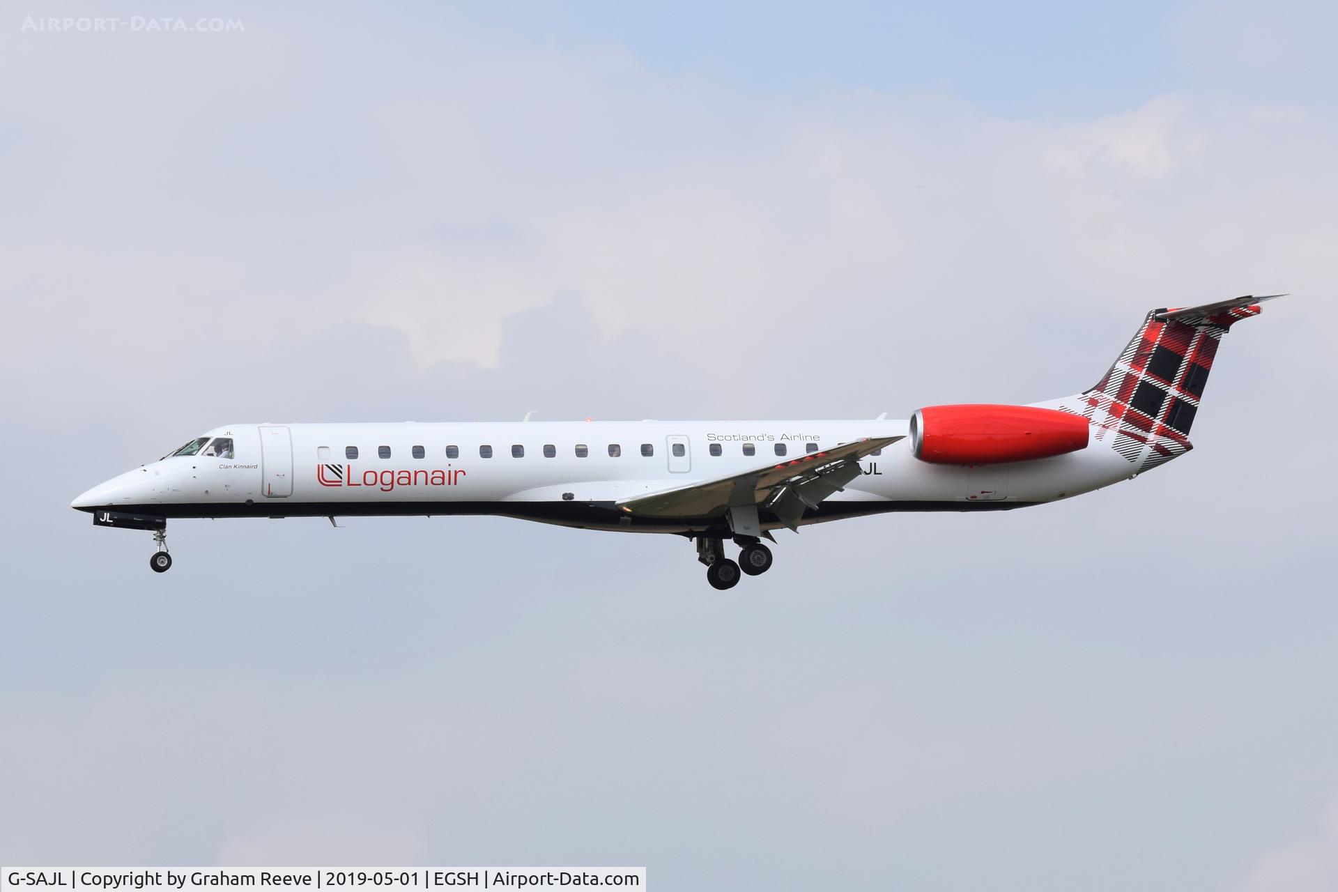 G-SAJL, 1999 Embraer EMB-145EP (ERJ-145EP) C/N 145136, Landing at Norwich.