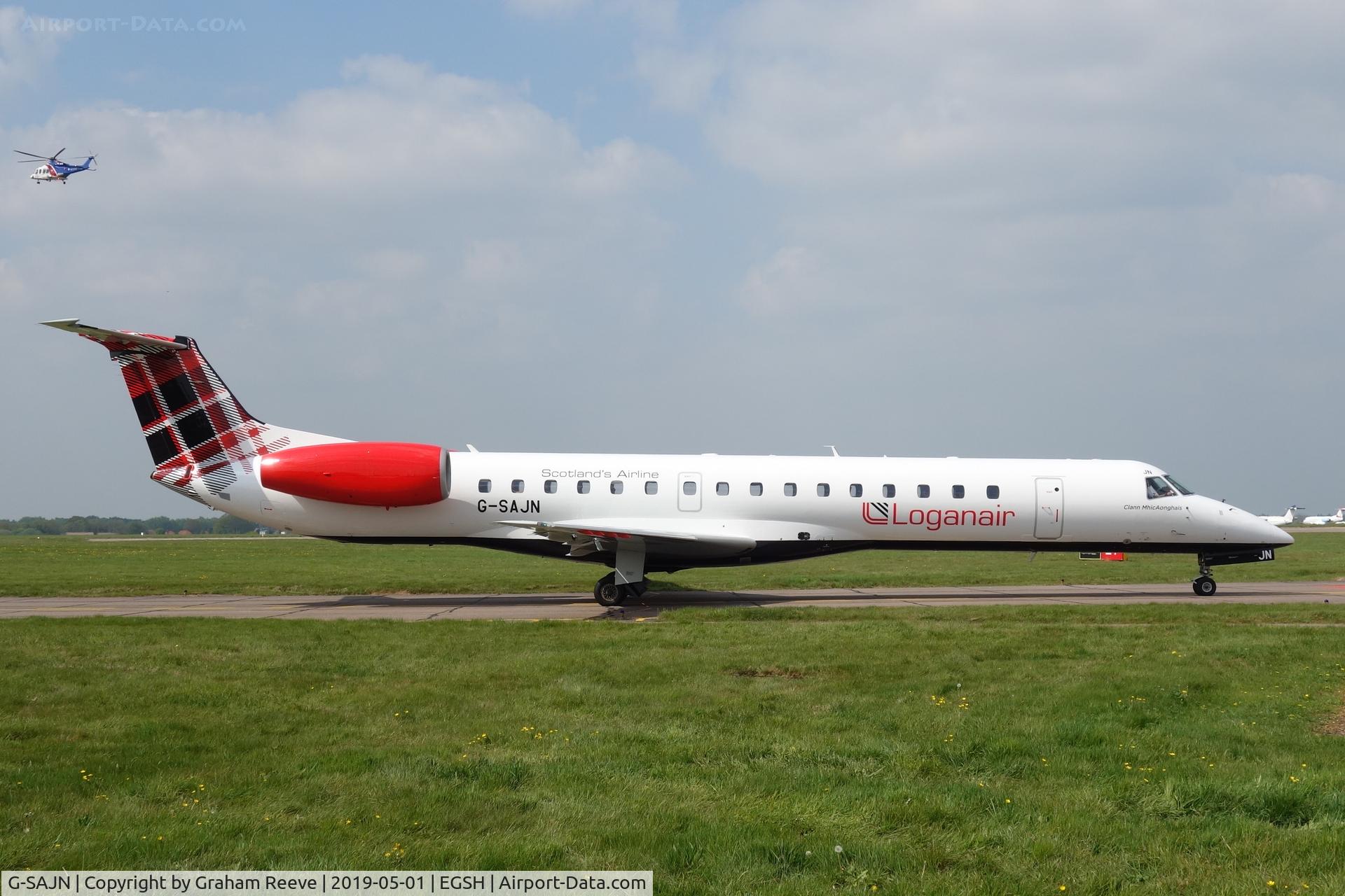 G-SAJN, 2000 Embraer EMB-145EP (ERJ-145EP) C/N 145207, Departing from Norwich.
