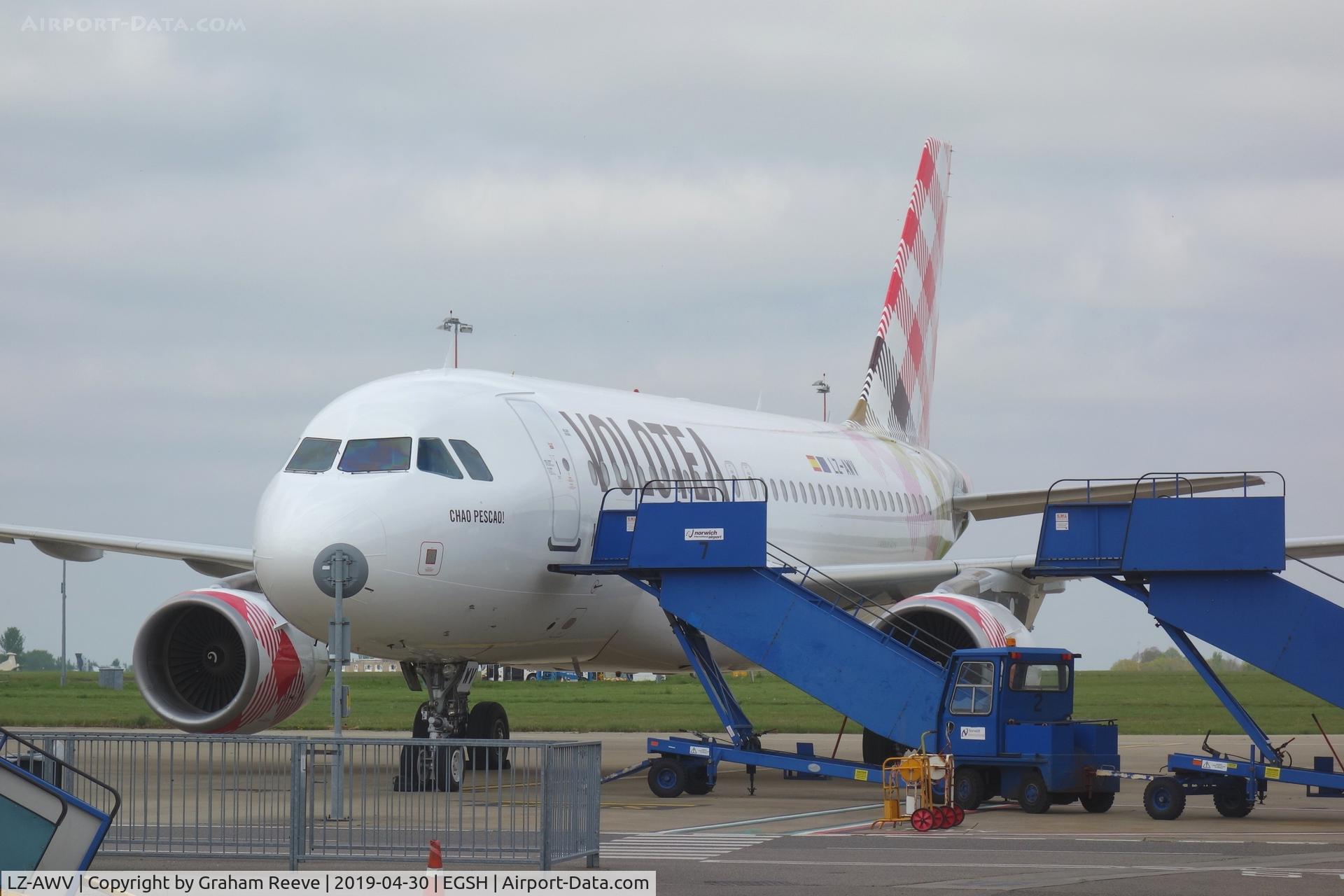 LZ-AWV, 2008 Airbus A319-100 C/N 3403, On stand at Norwich.
