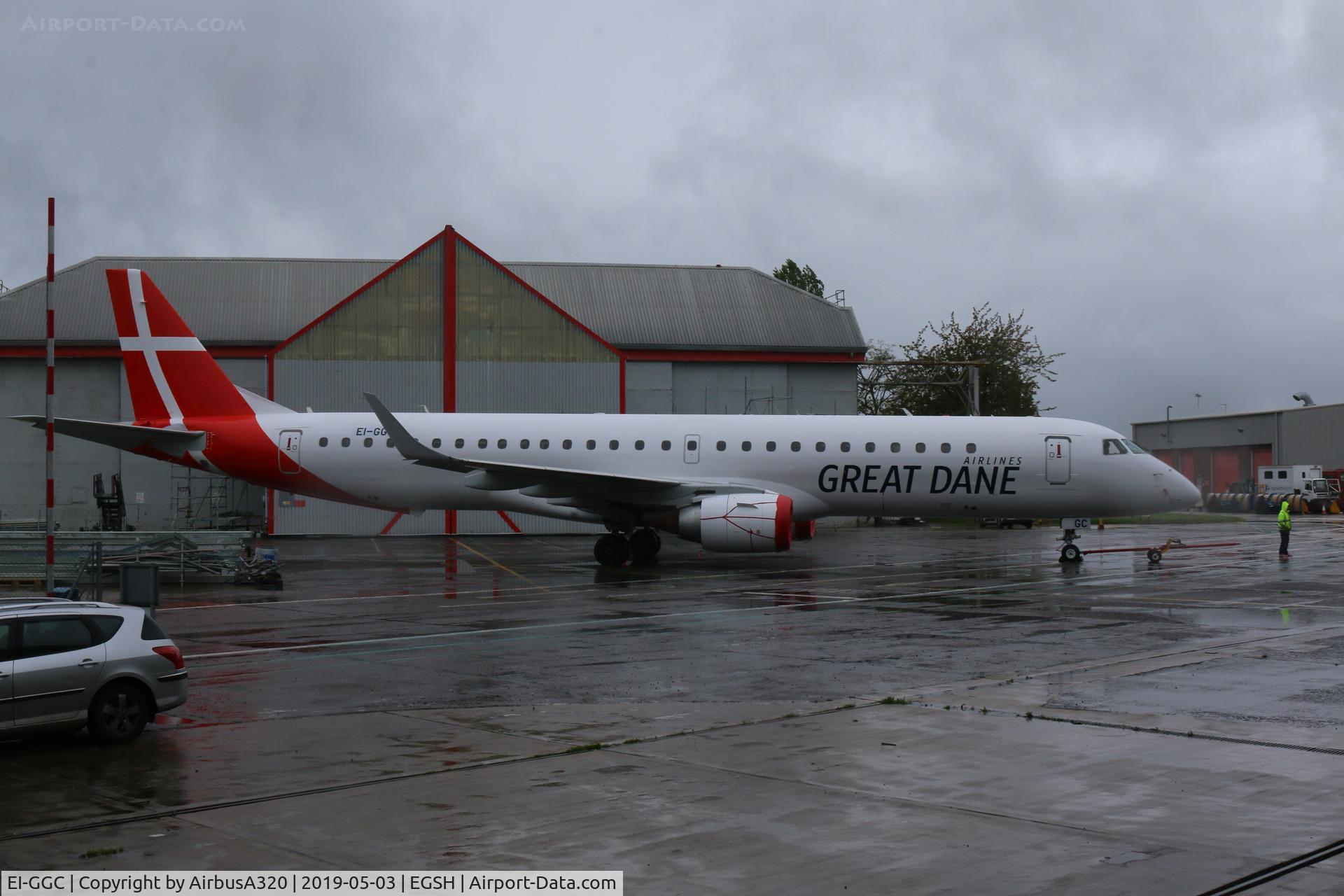 EI-GGC, 2008 Embraer 195LR (ERJ-190-200LR) C/N 19000213, Emerging from Air Livery, new start up operator Great Danes Airline will shortly take delivery of this former Flybe aircraft