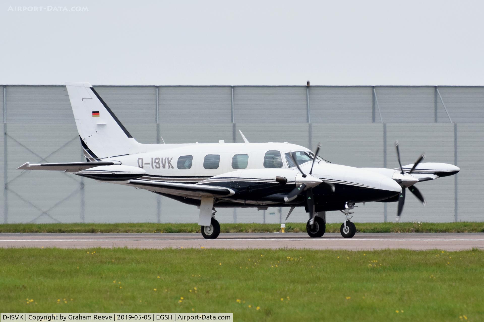 D-ISVK, 1979 Piper PA-31T1 Cheyenne I C/N 31T-7904026, Departing from Norwich.