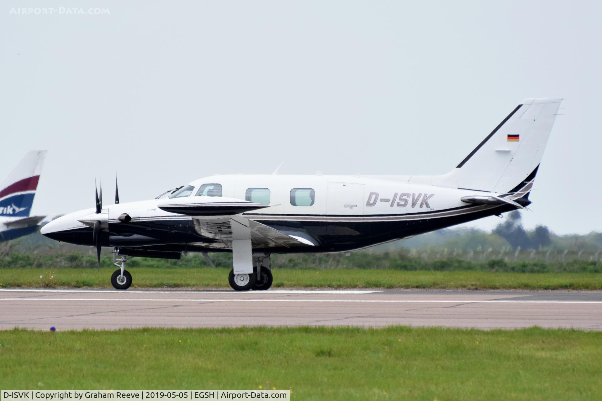 D-ISVK, 1979 Piper PA-31T1 Cheyenne I C/N 31T-7904026, Departing from Norwich.