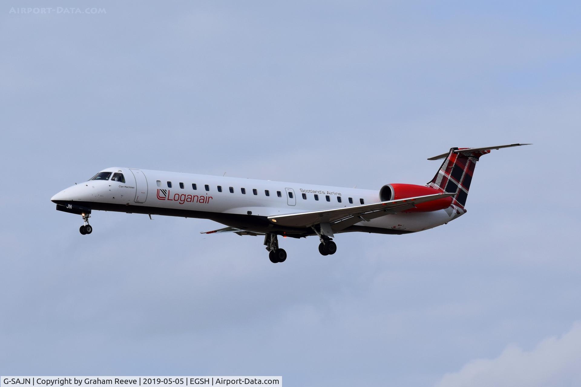 G-SAJN, 2000 Embraer EMB-145EP (ERJ-145EP) C/N 145207, Landing at Norwich.