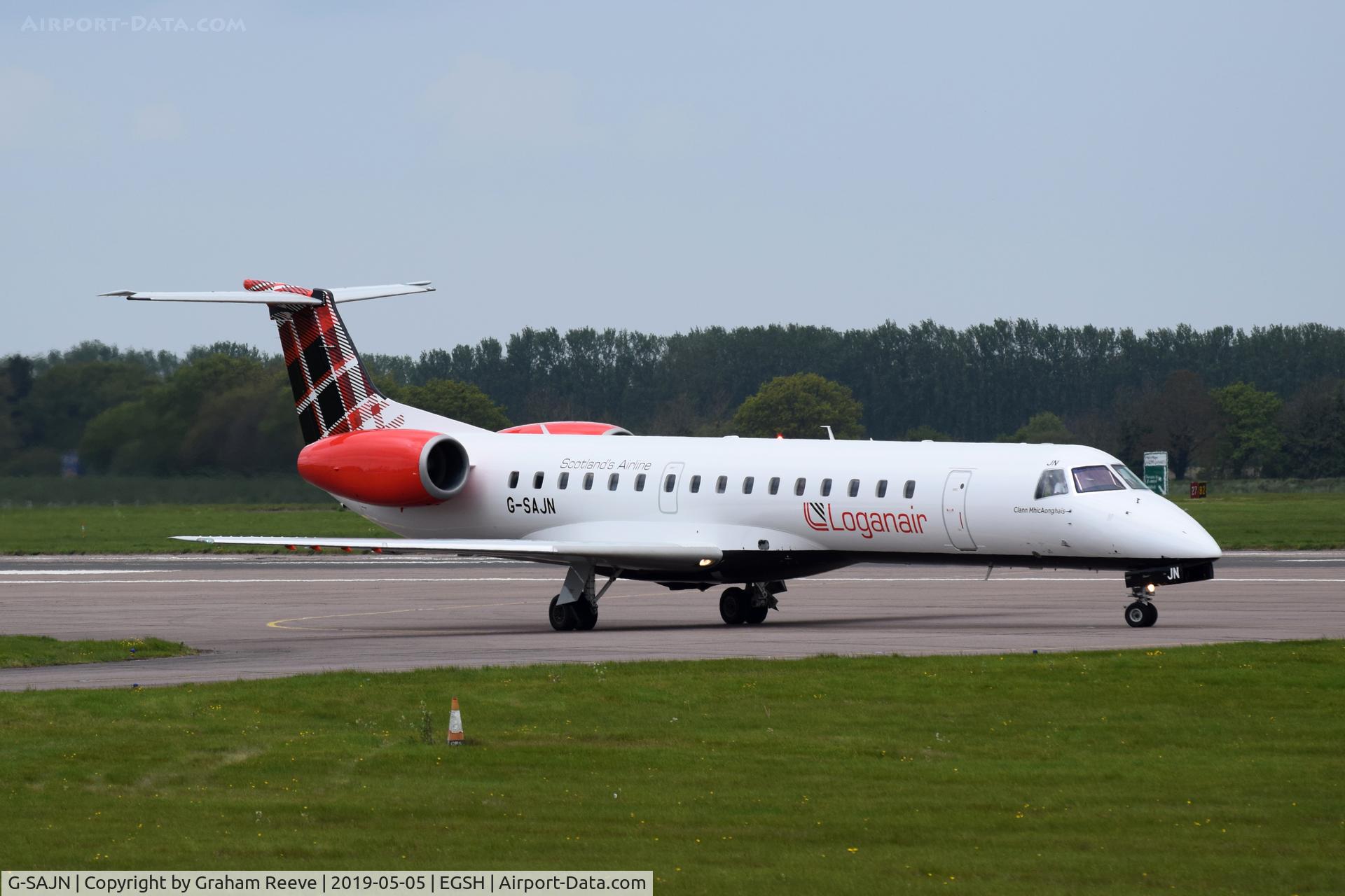 G-SAJN, 2000 Embraer EMB-145EP (ERJ-145EP) C/N 145207, Departing from Norwich.
