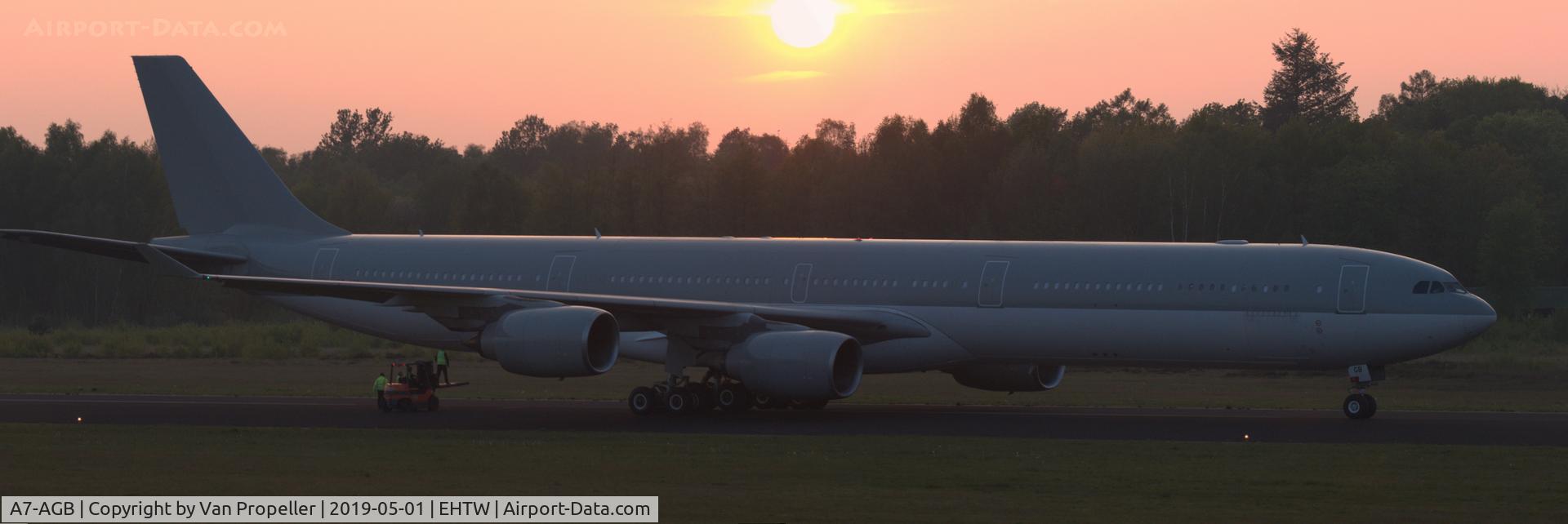 A7-AGB, 2005 Airbus A340-642X C/N 715, Qatar Airways Airbus A340-642 with markings removed on the runway at Twente airport, the Netherlands. It will be scrapped here by AELS.