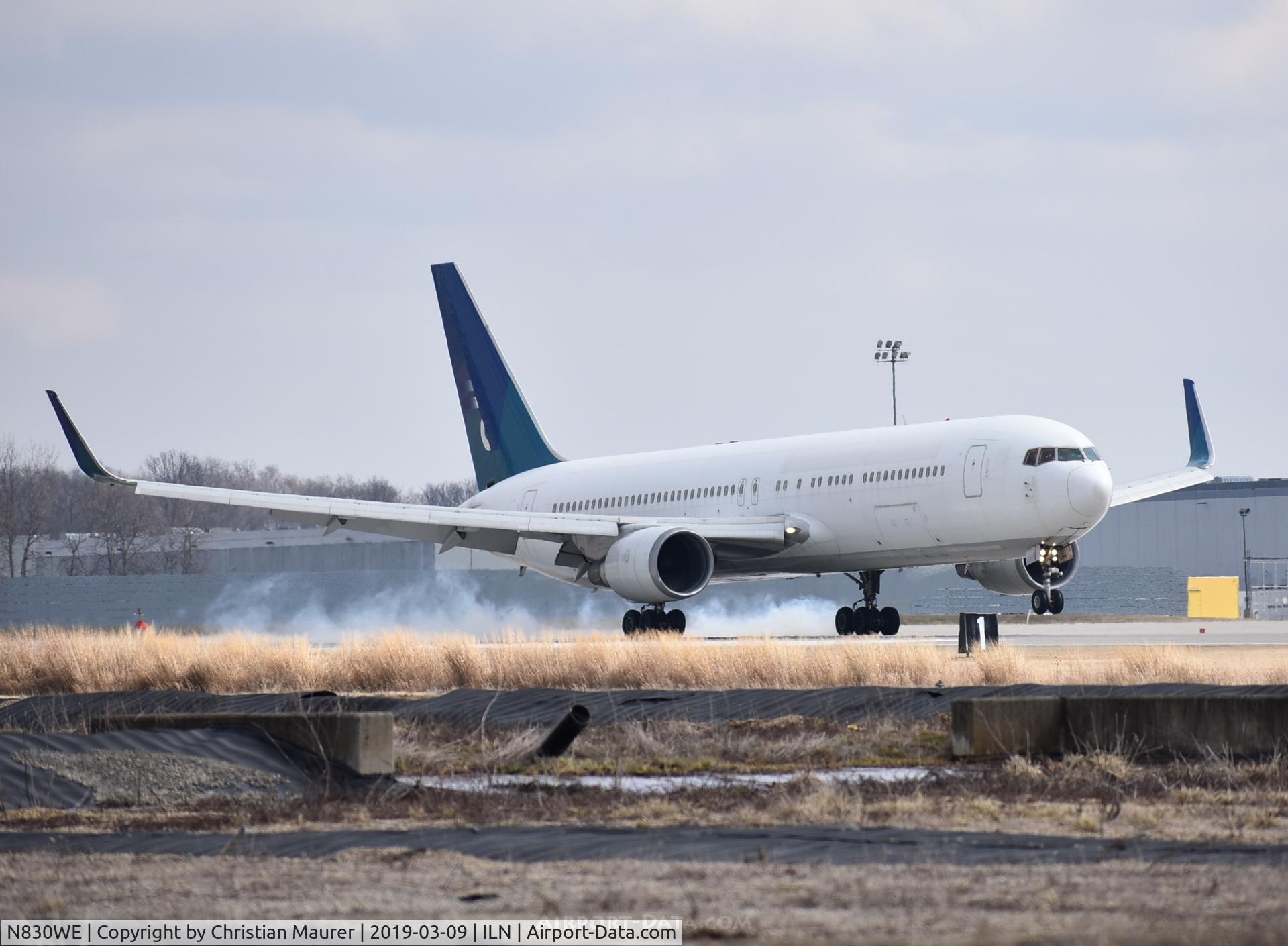 N830WE, 1994 Boeing 767-319 C/N 26913, Boeing 767-319 smoking it onto 22R at Wilmington from Alice Springs, Australia with a stop over in Honolulu, Hawaii