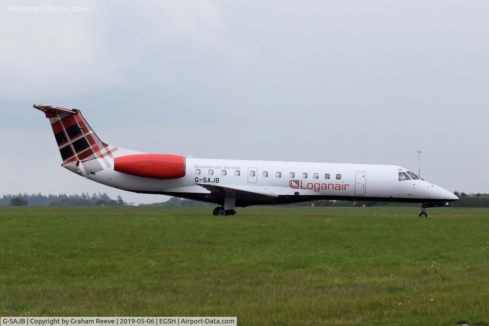 G-SAJB, 2001 Embraer ERJ-135ER (EMB-135ER) C/N 145473, Just landed at Norwich.