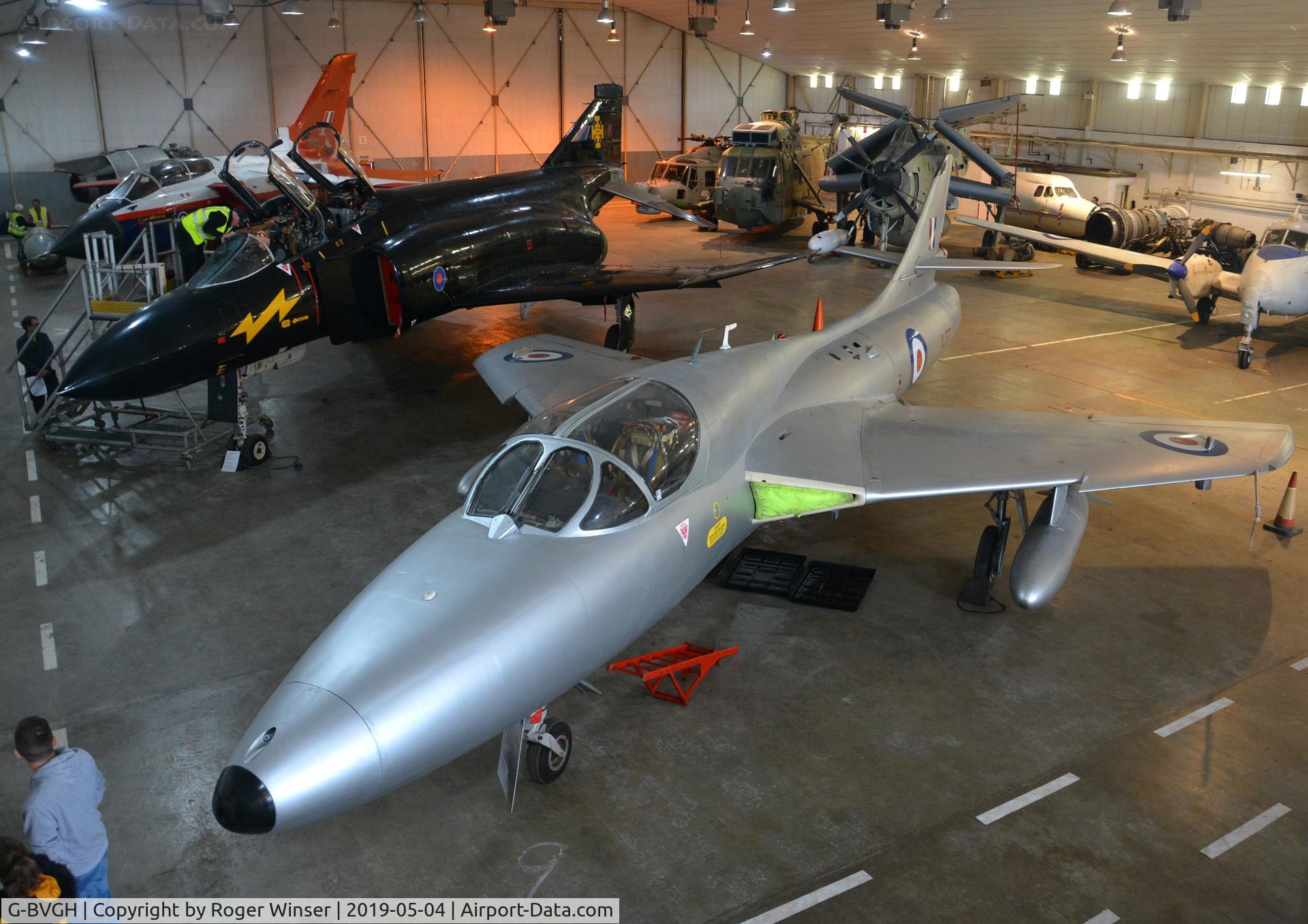 G-BVGH, 1958 Hawker Hunter T.7 C/N HABL-003360, Off airport. Former RAF Hunter aircraft XL573 on display at the South Wales Aviation Museum, Picketston Business Park, Saint Athan, Wales, UK.