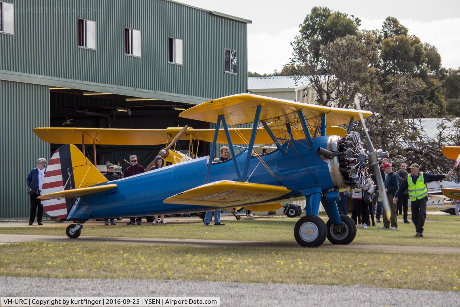 VH-URC, 1942 Boeing PT-17/L300 Kaydet (A75N1) C/N 75-1834, Boeing A75N1, sn 75-1834, VH-URC. Serpentine 25-09-16.
