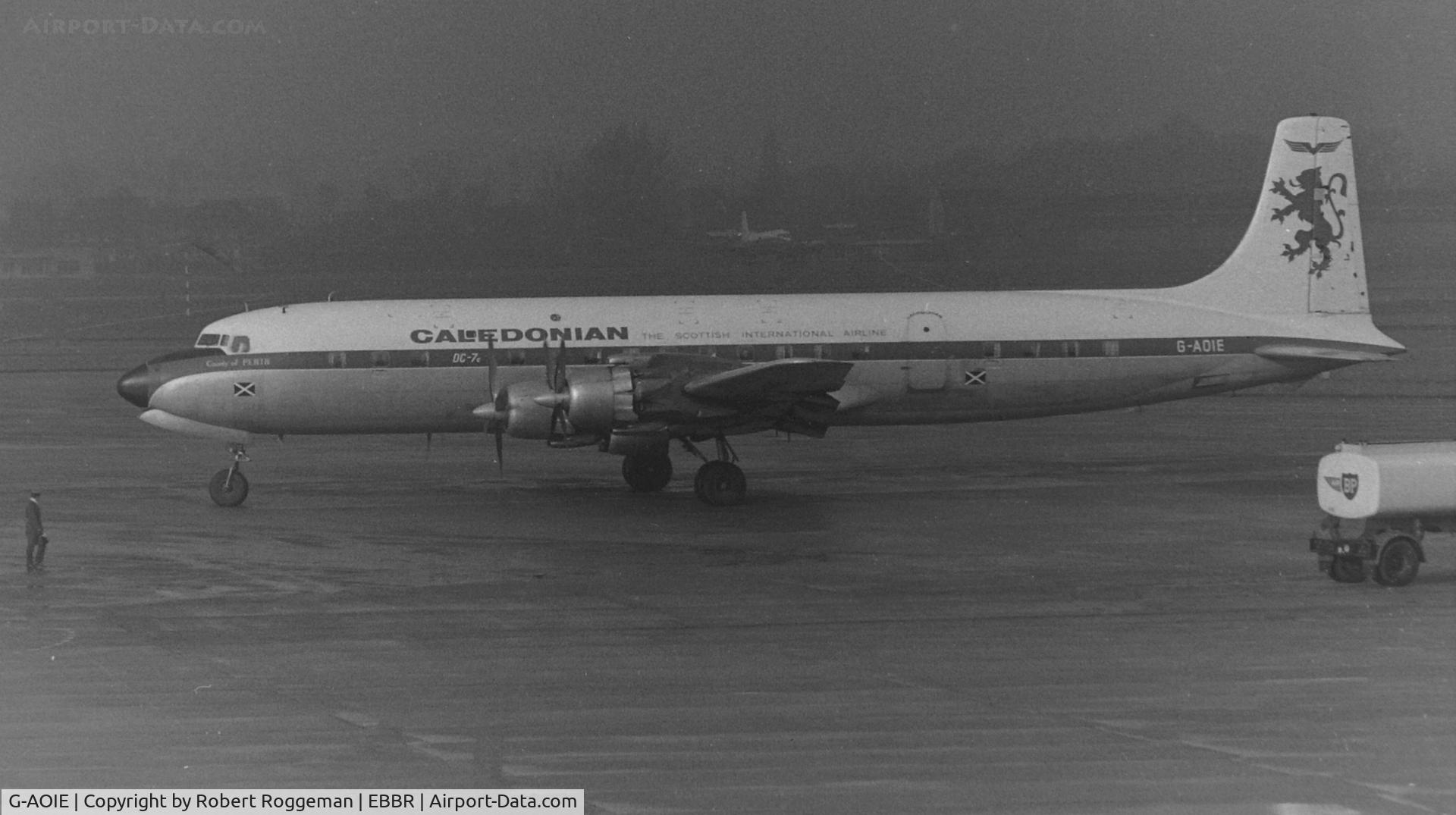 G-AOIE, 1956 Douglas DC-7C Seven Seas Seven Seas C/N 45115, CALEDONIAN.COUNTY OF PERTH.Mid 1960's.