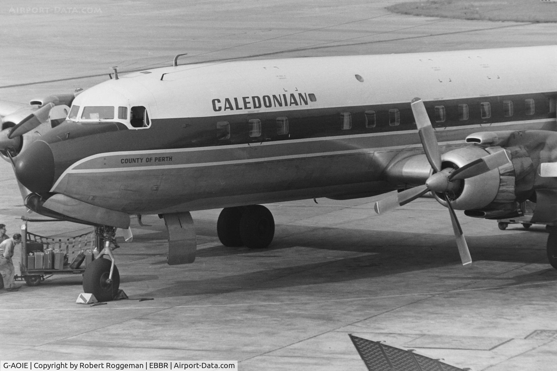 G-AOIE, 1956 Douglas DC-7C Seven Seas Seven Seas C/N 45115, Mis 196C's.ALEDONIAN.COUNTY OF PERTH.