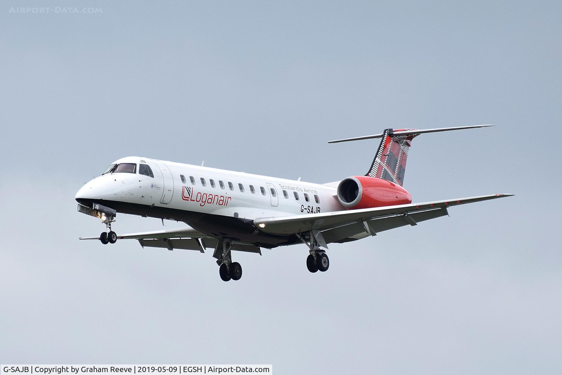 G-SAJB, 2001 Embraer ERJ-135ER (EMB-135ER) C/N 145473, Landing at Norwich.