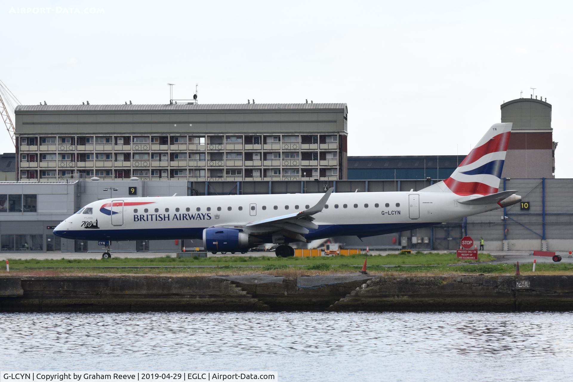 G-LCYN, 2010 Embraer 190SR (ERJ-190-100SR) C/N 19000392, Departing from London City Airport.