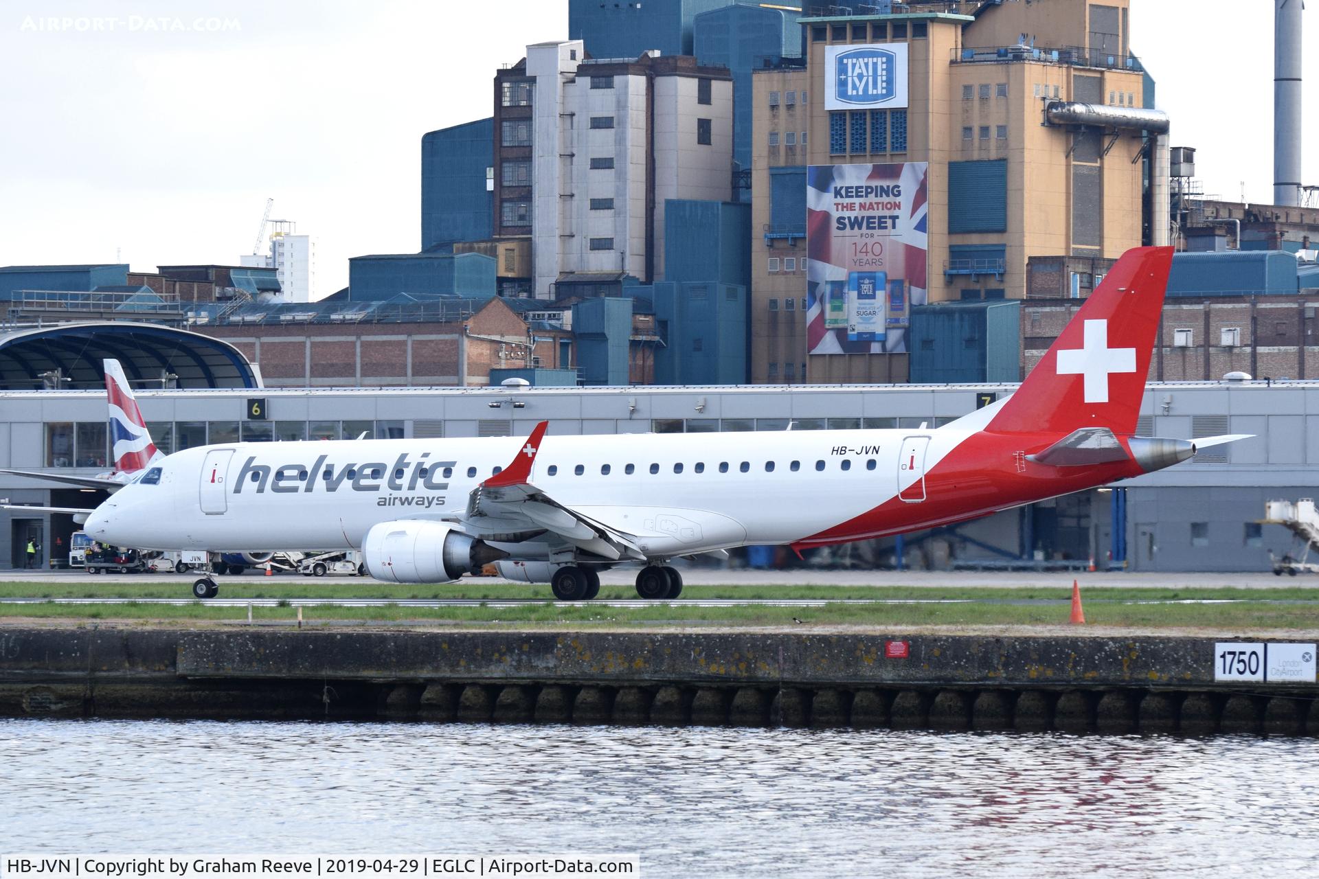 HB-JVN, 2009 Embraer 190LR (ERJ-190-100LR) C/N 19000285, Departing from London City Airport.