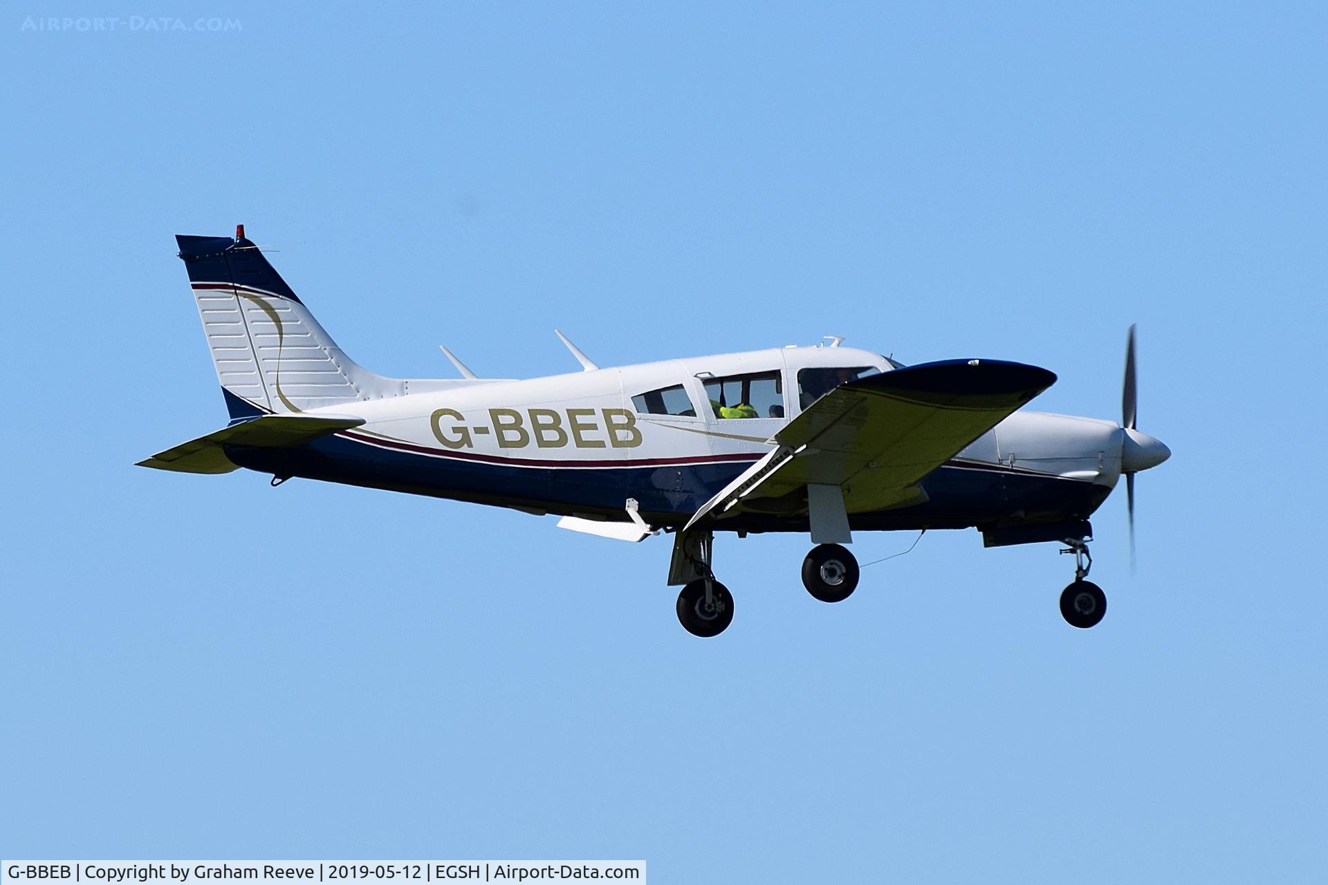 G-BBEB, 1973 Piper PA-28R-200-2 Cherokee Arrow II C/N 28R-7335292, Landing at Norwich.
