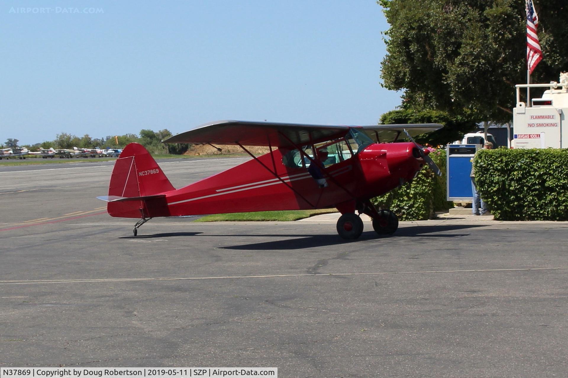 N37869, 1941 Porterfield LP-65 C/N 1016, 1941 Porterfield LP-65 COLLEGIATE, Lycoming O-145 series, taxi to SZP SHELL Self-Serve 100LL Fuel Dock