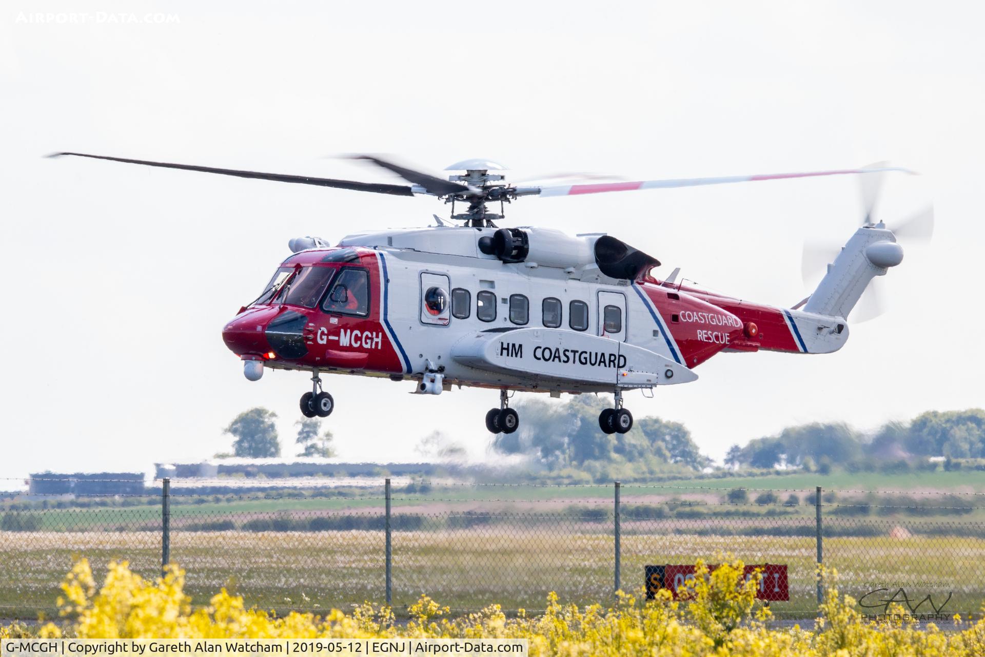G-MCGH, 2014 Sikorsky S-92A C/N 920234, Taking off from Humberside Airport (Runway 08)