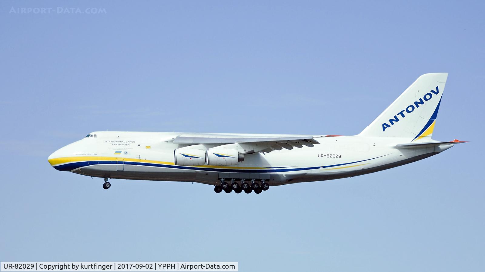 UR-82029, 1991 Antonov An-124-100 Ruslan C/N 19530502630/0210, Antonov An-124 Antonov Design Bureau UR-82029, final runway 03, YPPH 02/09/17.