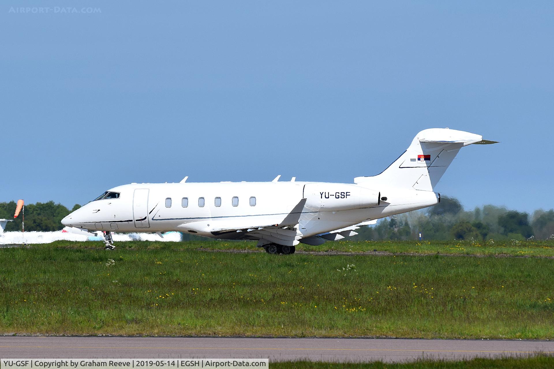 YU-GSF, 2018 Bombardier Challenger 350 (BD 100-1A10) C/N 20779, Departing from Norwich.