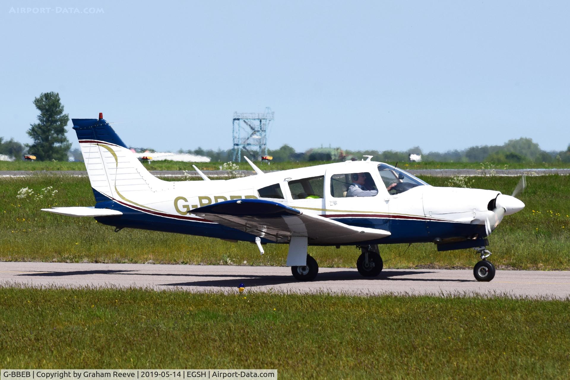 G-BBEB, 1973 Piper PA-28R-200-2 Cherokee Arrow II C/N 28R-7335292, Just landed at Norwich.
