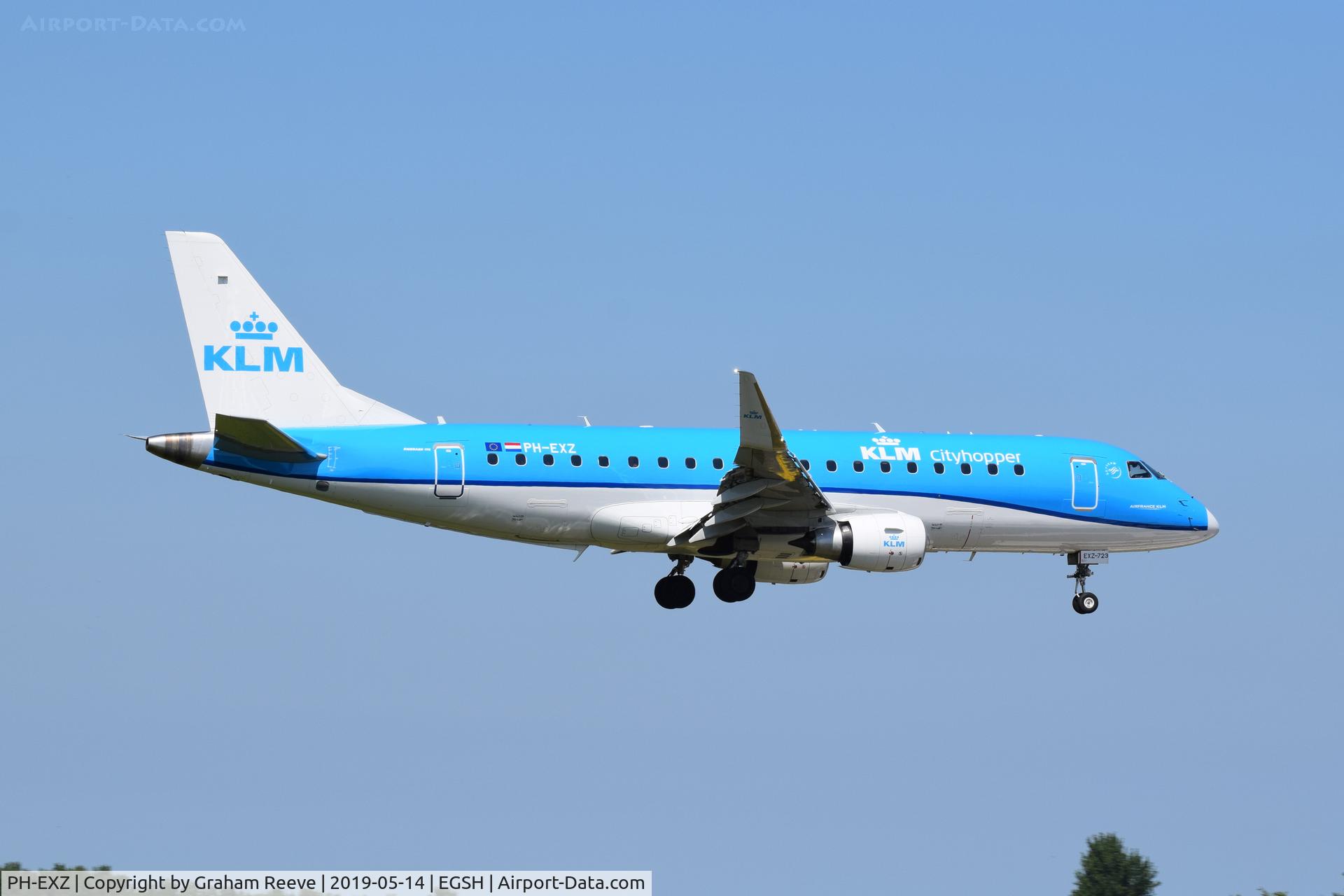 PH-EXZ, 2018 Embraer 175STD (ERJ-170-200) C/N 17000723, Landing at Norwich.