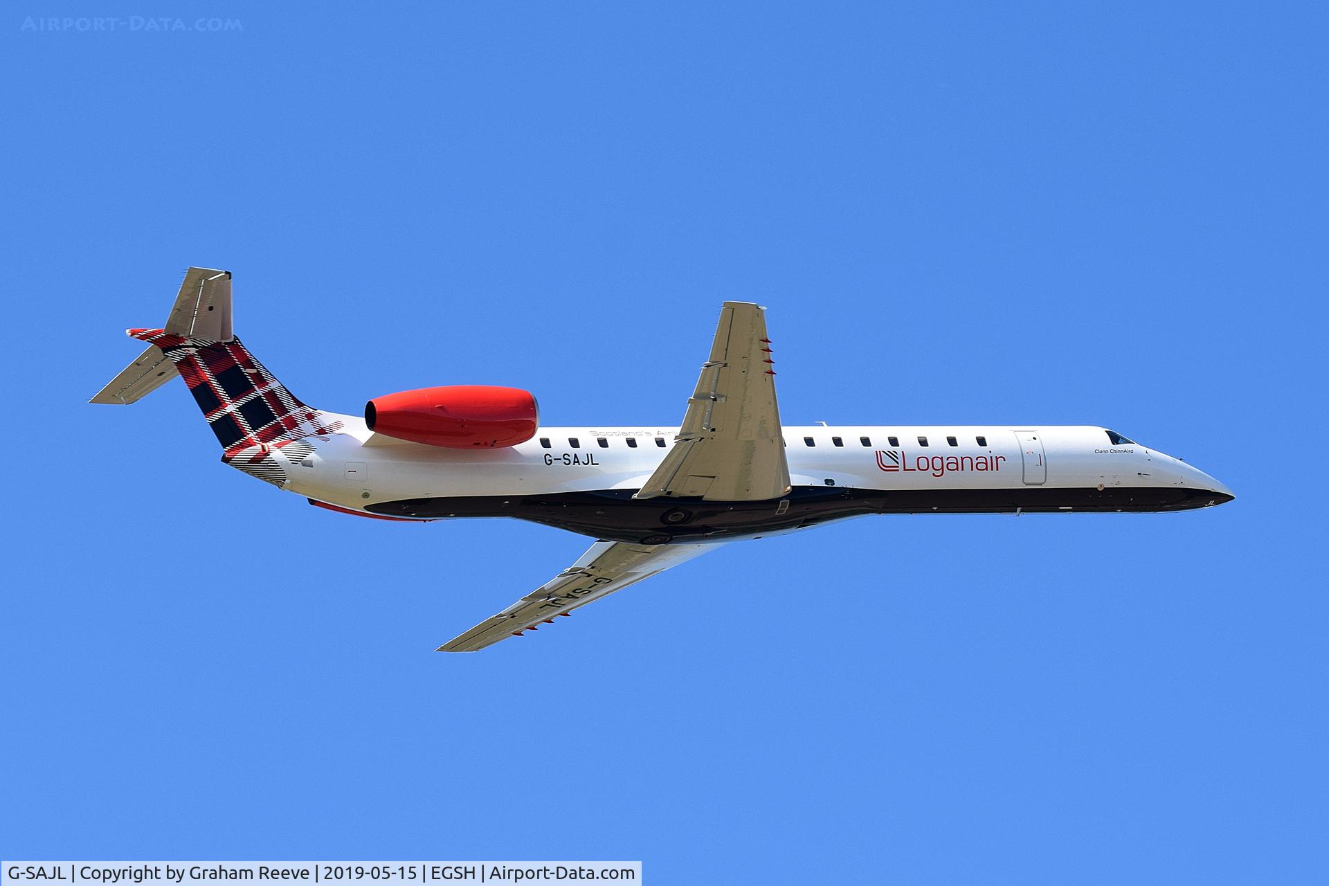 G-SAJL, 1999 Embraer EMB-145EP (ERJ-145EP) C/N 145136, Departing from Norwich.