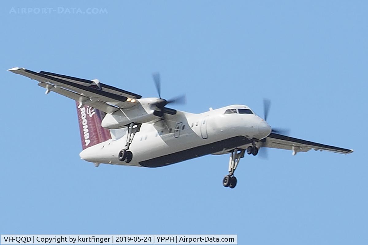 VH-QQD, 1991 De Havilland Canada DHC-8-102 Dash 8 Dash 8 C/N 245, Bombardier Dash 8 Q100. Maroomba Airlines VH-QQD, final runway 21, YPPH 24/05/19.