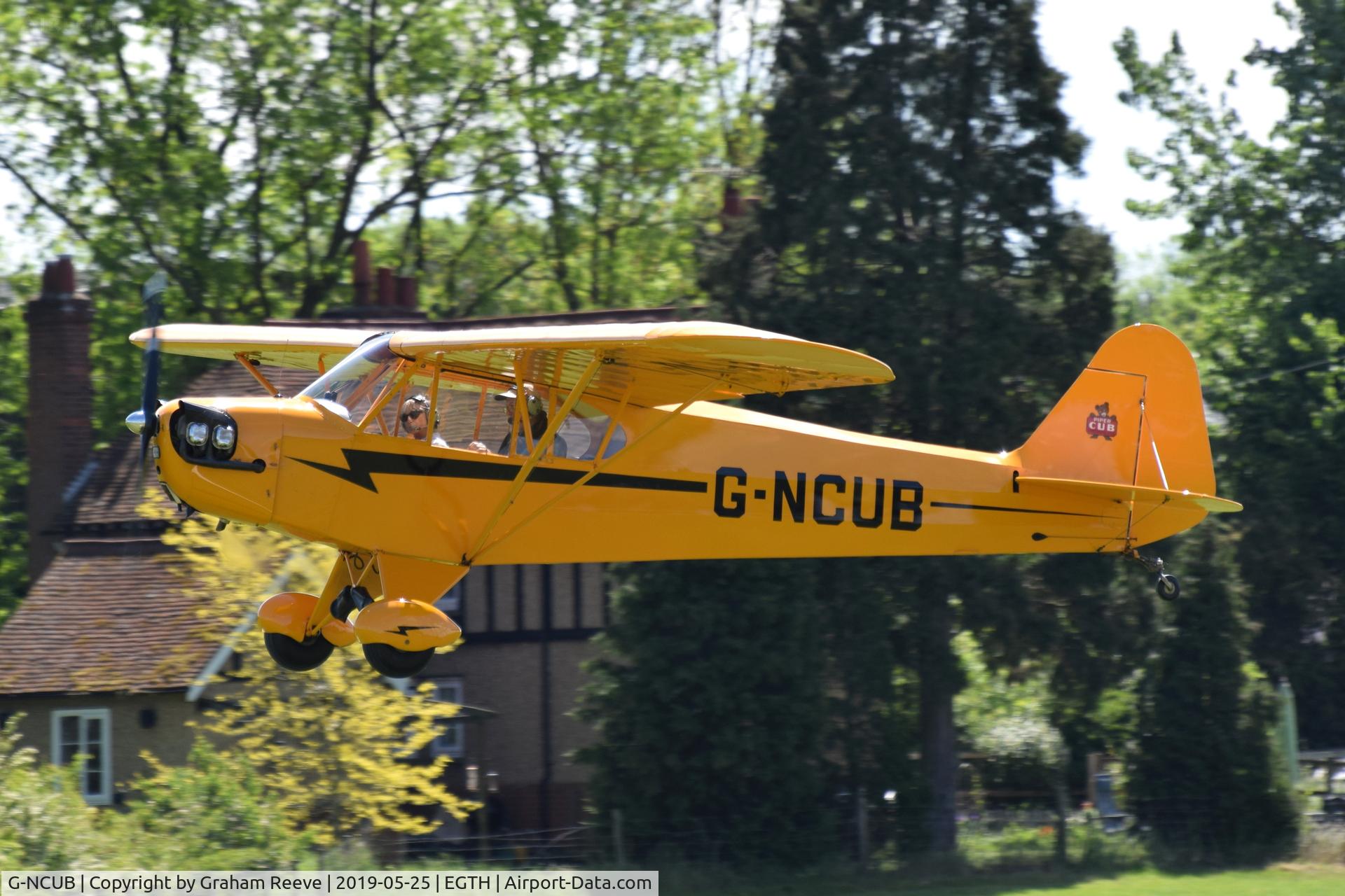 G-NCUB, 1944 Piper L-4H Grasshopper (J3C-65D) C/N 11599, Departing from Old Warden.