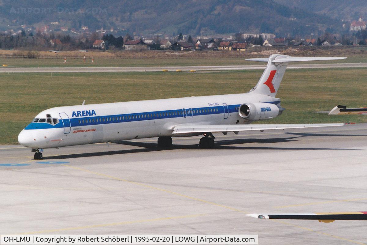 OH-LMU, 1989 McDonnell Douglas MD-83 (DC-9-83) C/N 49741, OH-LMU @ LOWG 1995 
Arena Club Reisen operated by Austrian Airlines in Finnair basic cs