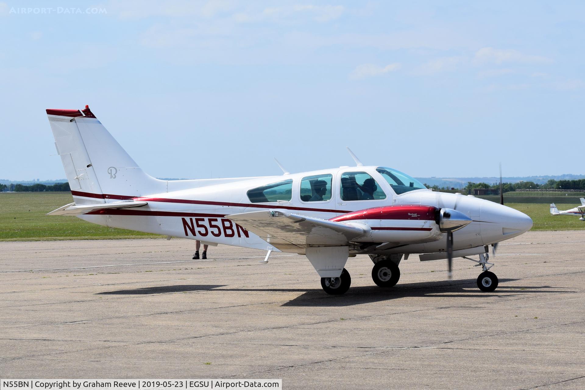 N55BN, 1973 Beech 95-B55 Baron Baron C/N TC-1572, Just landed at Duxford.