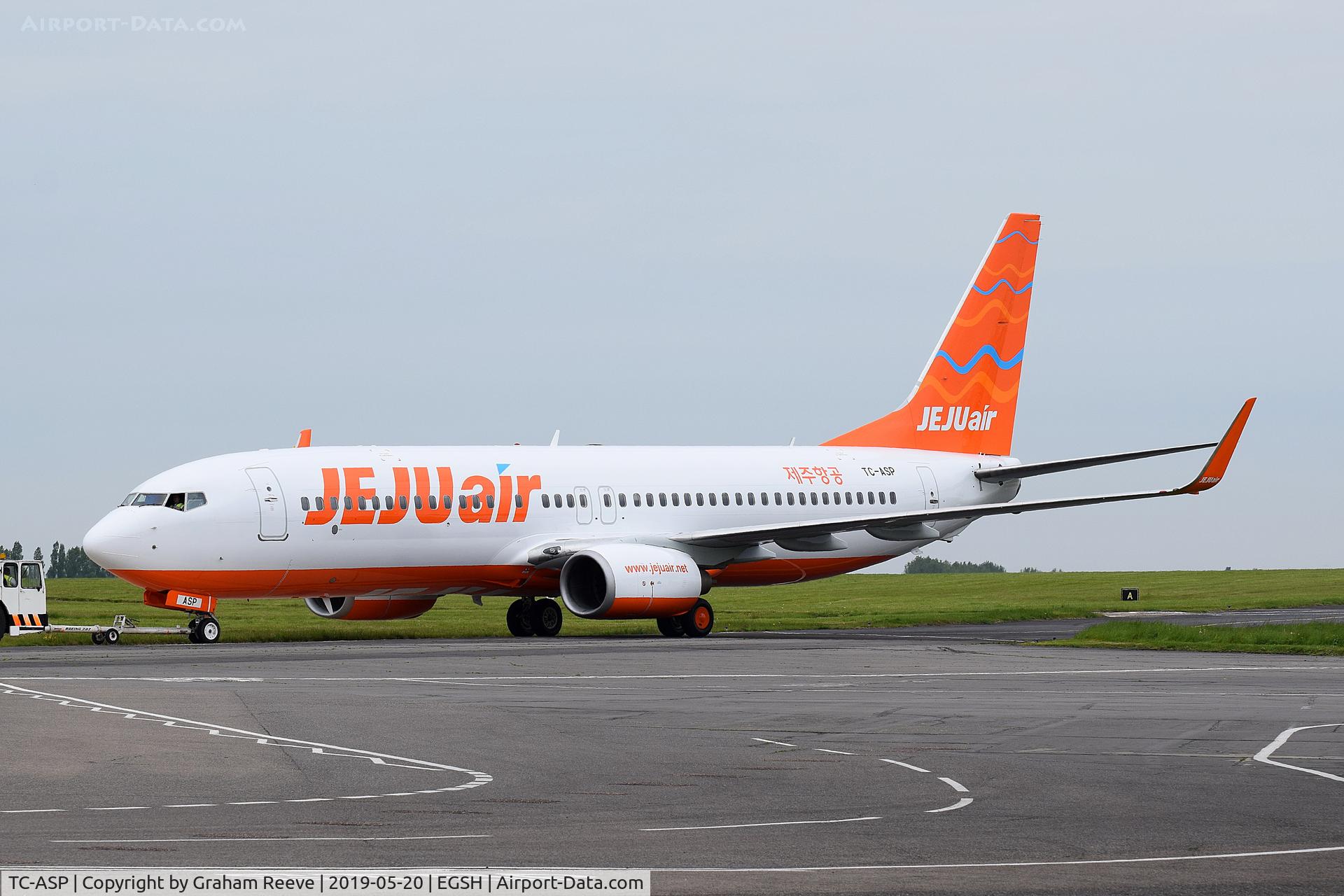 TC-ASP, 2011 Boeing 737-82R C/N 40011, Under tow at Norwich.