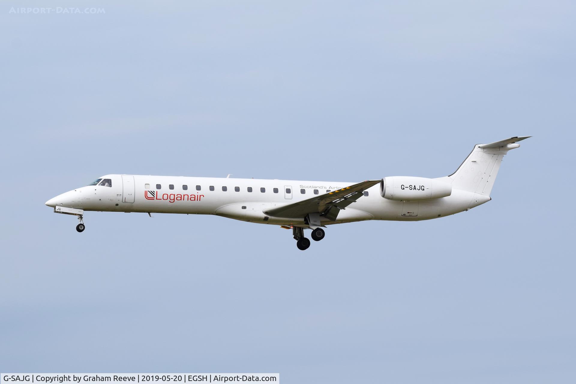 G-SAJG, 1999 Embraer EMB-145EP (ERJ-145EP) C/N 145126, Landing at Norwich.