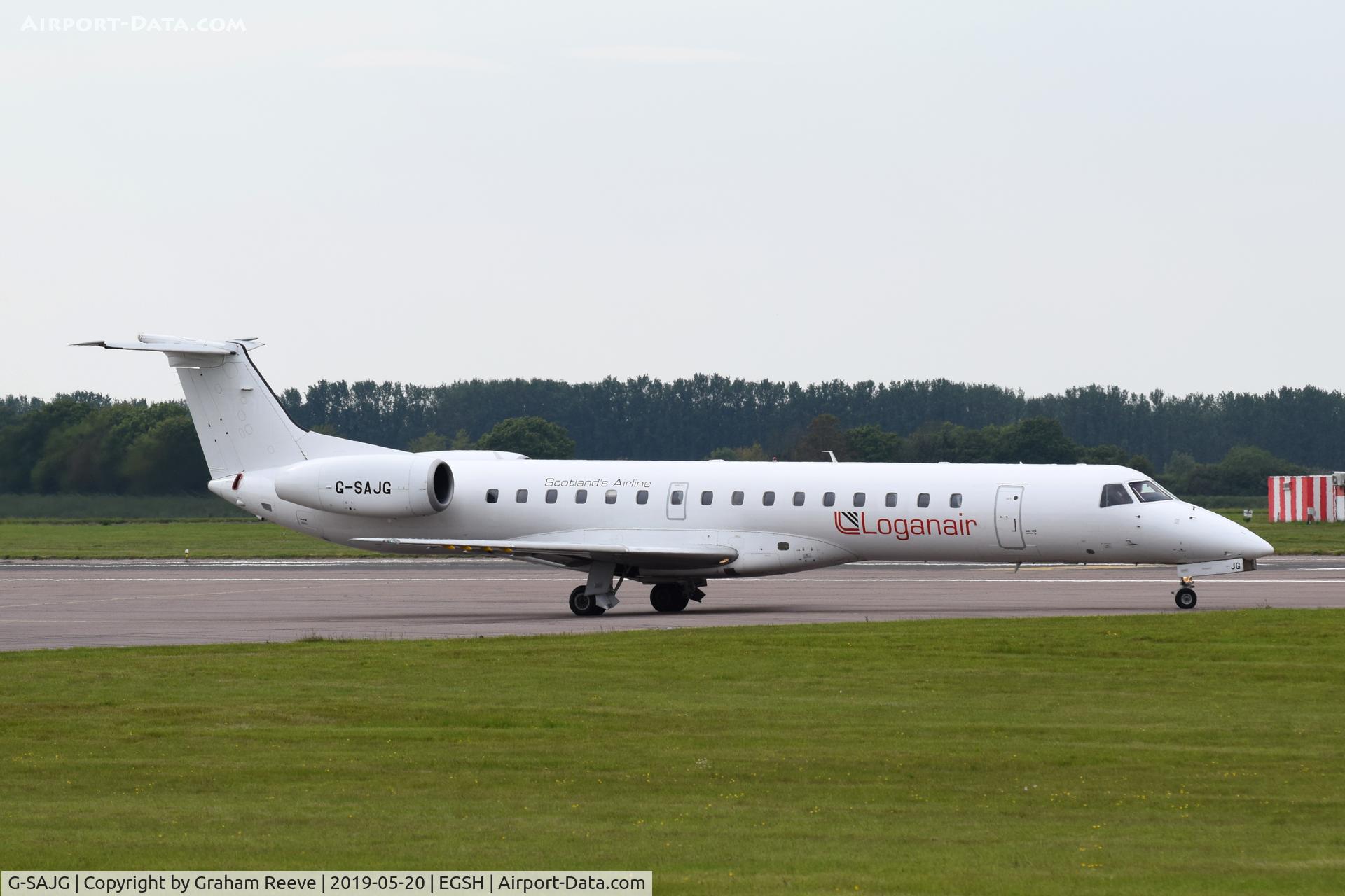 G-SAJG, 1999 Embraer EMB-145EP (ERJ-145EP) C/N 145126, Departing from Norwich.